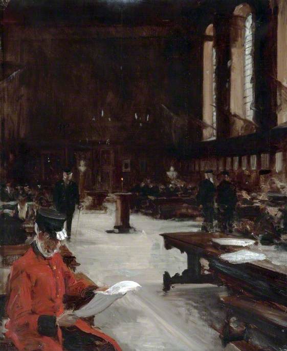 Wikioo.org - The Encyclopedia of Fine Arts - Painting, Artwork by George Percy Jacomb Hood - Great Hall, Chelsea Hospital, London