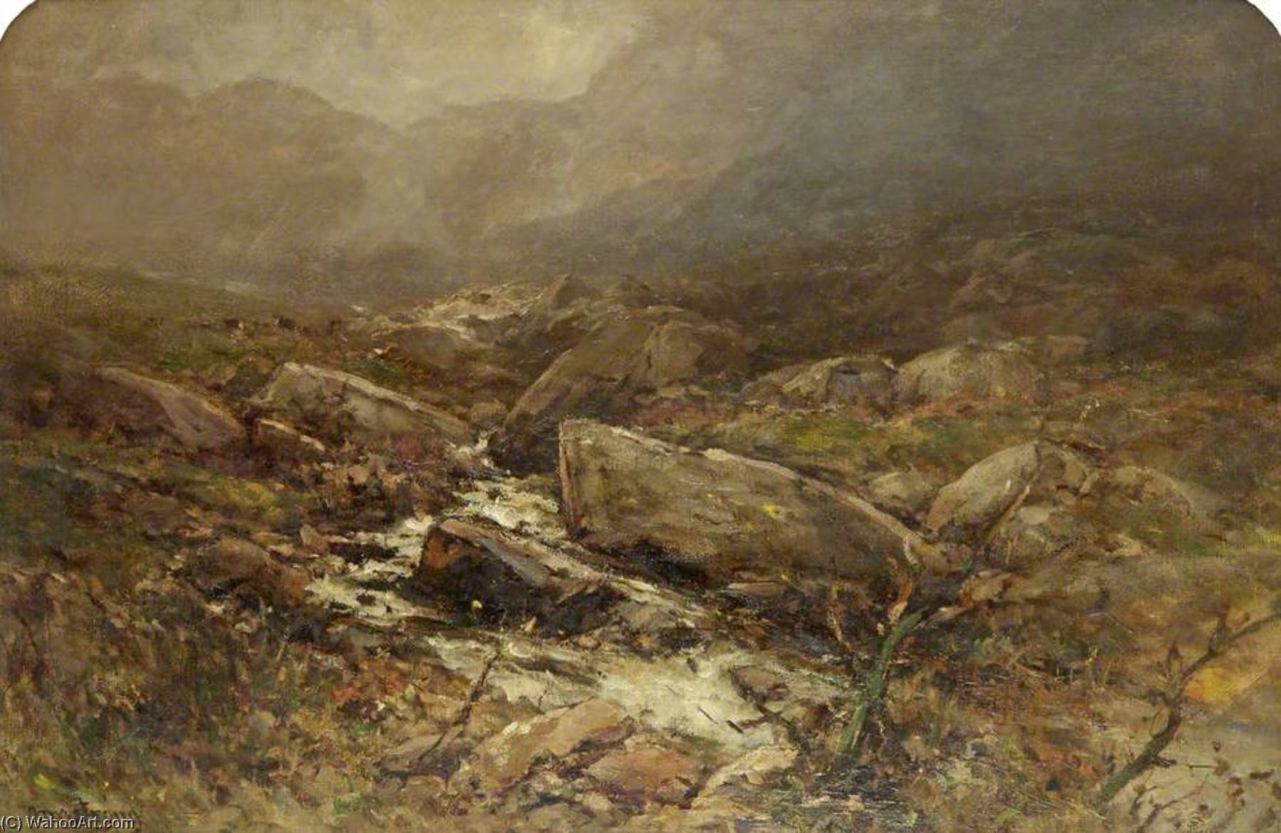 Wikioo.org - The Encyclopedia of Fine Arts - Painting, Artwork by Francis Abel William Taylor Armstrong - A Mountainous Landscape with Trees and Stream