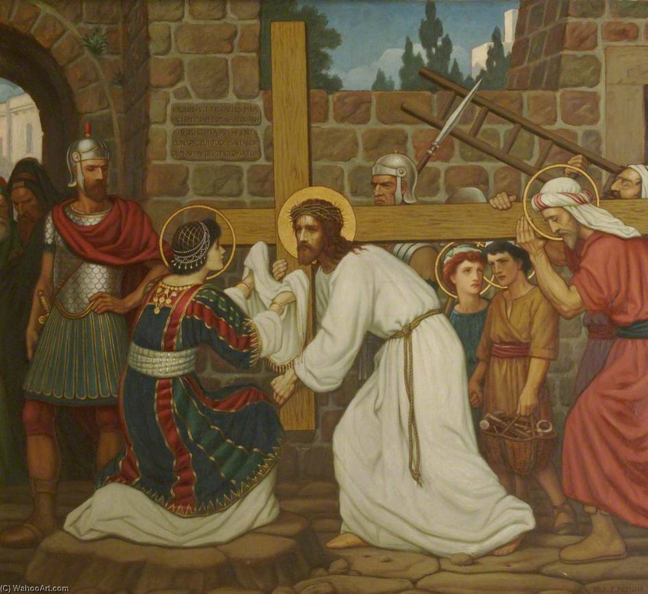 Wikioo.org - The Encyclopedia of Fine Arts - Painting, Artwork by Edward Arthur Fellowes Prynne - A Woman Wipes the Face of Jesus (part of ‘Stations of the Cross’)
