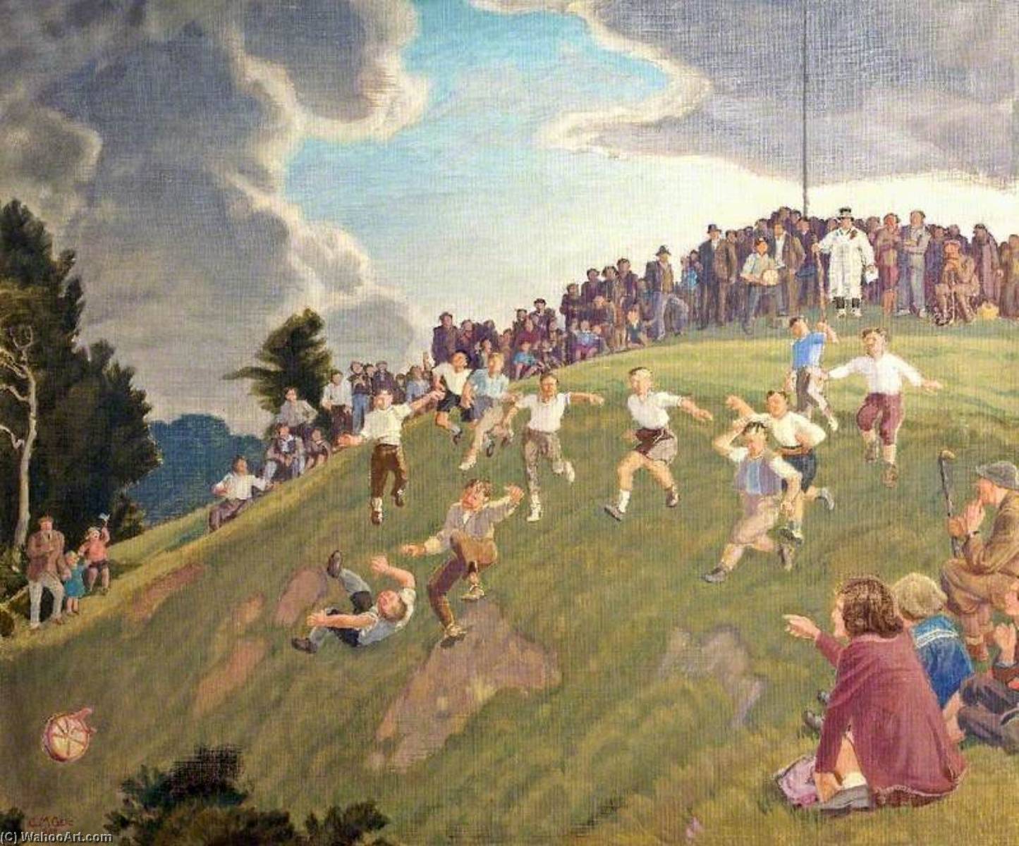 Wikioo.org - The Encyclopedia of Fine Arts - Painting, Artwork by Charles March Gere - Cheese Rolling on Cooper's Hill, Gloucestershire