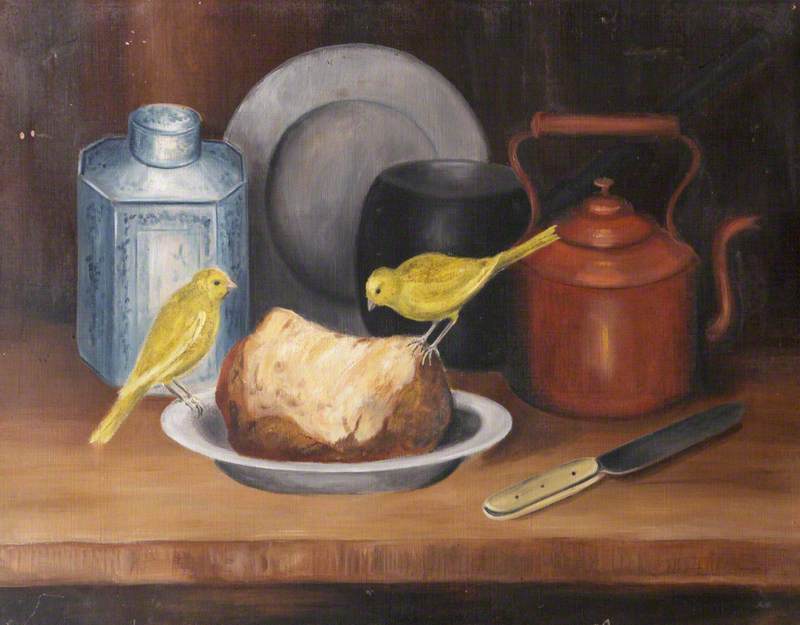 Wikioo.org - The Encyclopedia of Fine Arts - Painting, Artwork by Rosalie Chichester - Still Life with Canaries ( ) and Bread