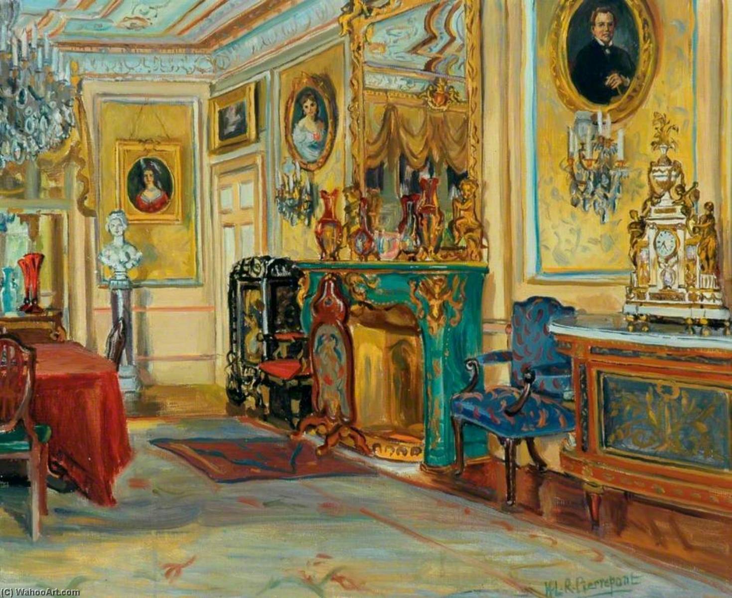 Wikioo.org - The Encyclopedia of Fine Arts - Painting, Artwork by Marie Louise Roosevelt Pierrepont - Large Drawing Room with a Malachite Fireplace, Cliffe Castle