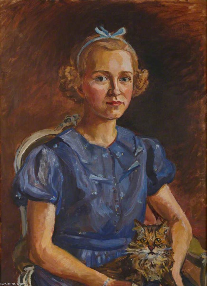 Wikioo.org - The Encyclopedia of Fine Arts - Painting, Artwork by Marie Louise Roosevelt Pierrepont - Girl with a Cat (Lady Rozelle)
