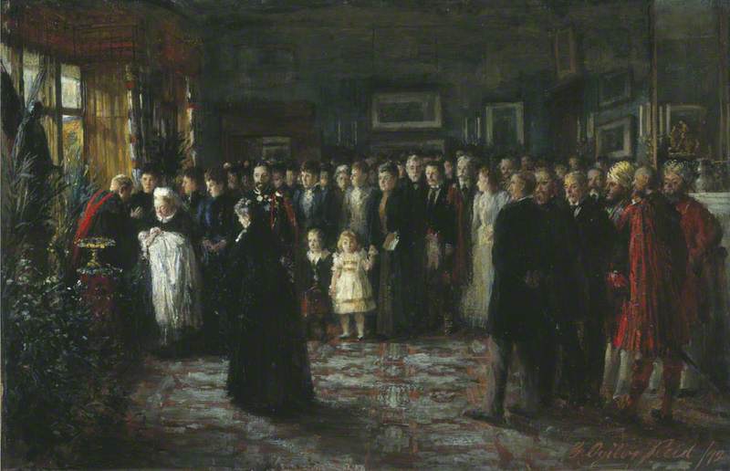 Wikioo.org - The Encyclopedia of Fine Arts - Painting, Artwork by George Ogilvy Reid - The Baptism of Prince Maurice of Battenberg