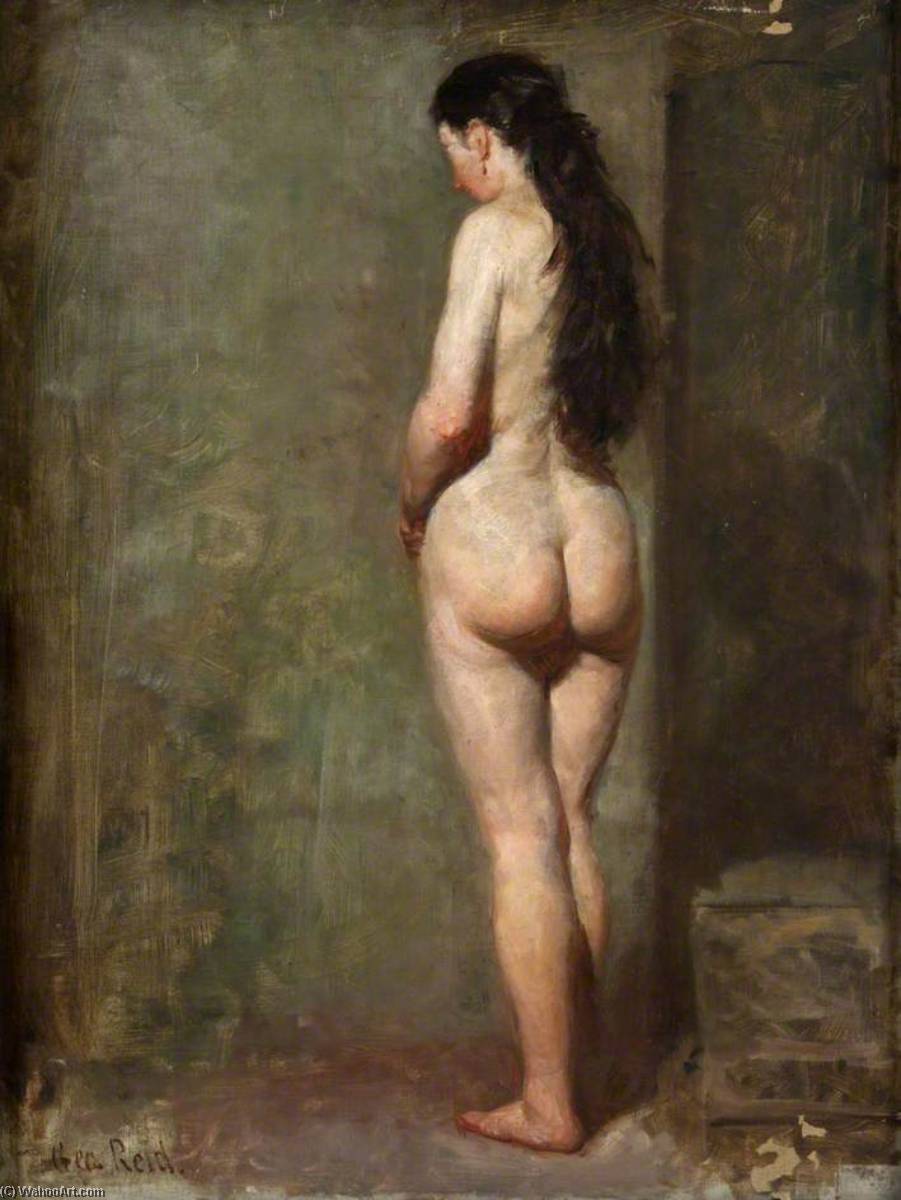WikiOO.org - Enciklopedija likovnih umjetnosti - Slikarstvo, umjetnička djela George Ogilvy Reid - Standing Female Nude with Long Brown Hair