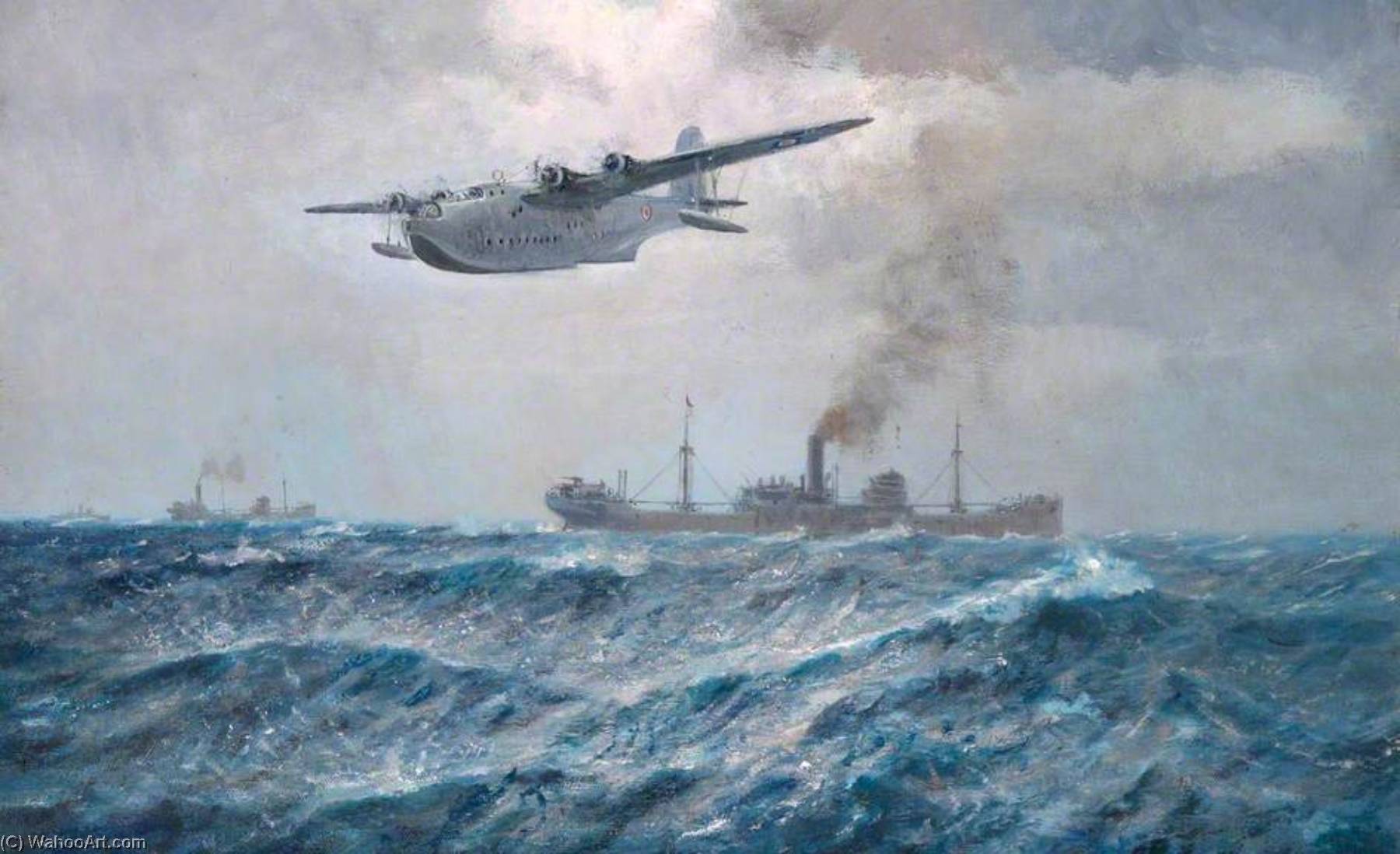 Wikioo.org - The Encyclopedia of Fine Arts - Painting, Artwork by Arthur James Wetherall Burgess - A Sunderland Flying Boat on Patrol
