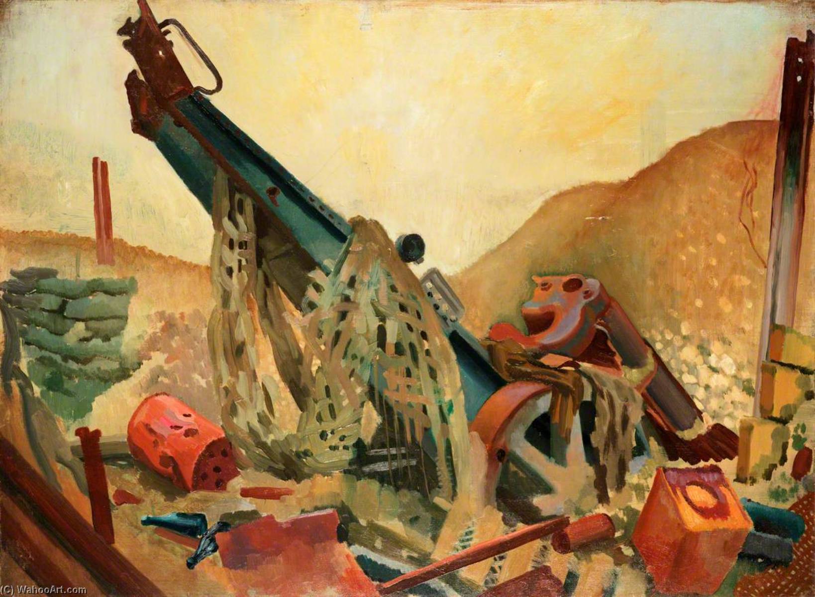 Wikioo.org - The Encyclopedia of Fine Arts - Painting, Artwork by Colin Unwin Gill - A Captured Howitzer at Fampoux