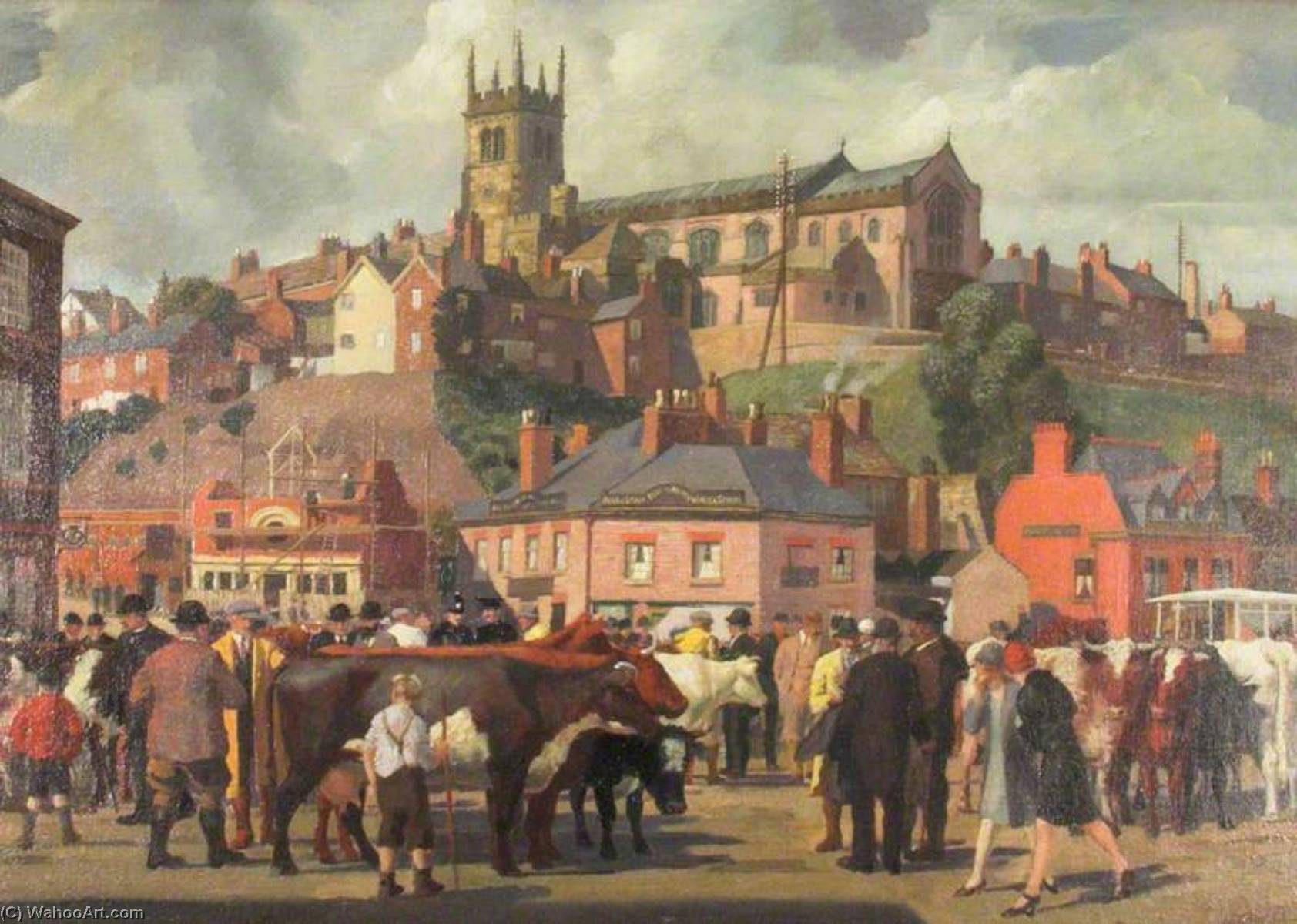Wikioo.org - The Encyclopedia of Fine Arts - Painting, Artwork by Charles Frederick Tunnicliffe - The Cattle Market, Waters Green, Cheshire