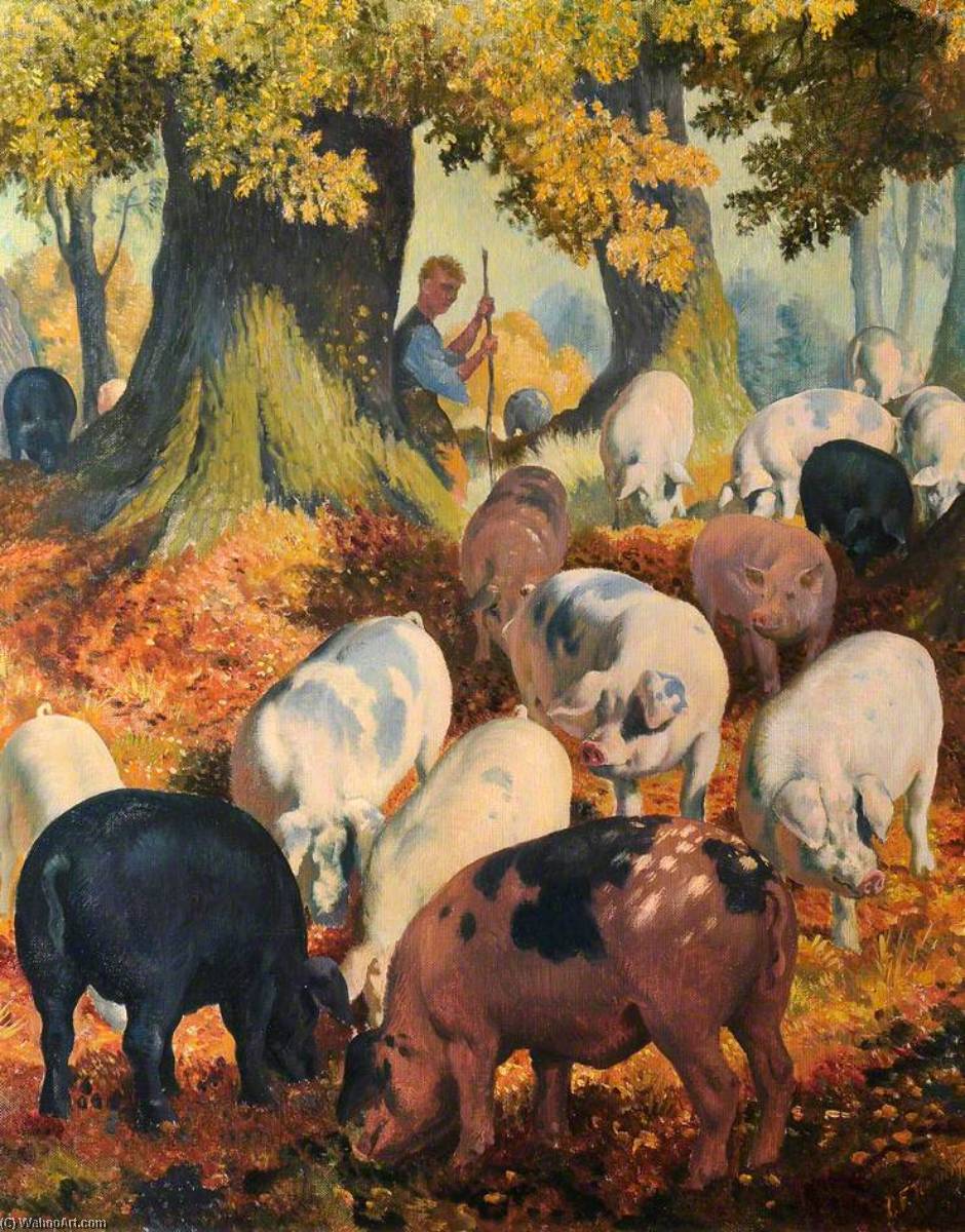 Wikioo.org - The Encyclopedia of Fine Arts - Painting, Artwork by Charles Frederick Tunnicliffe - A Drift of Swine