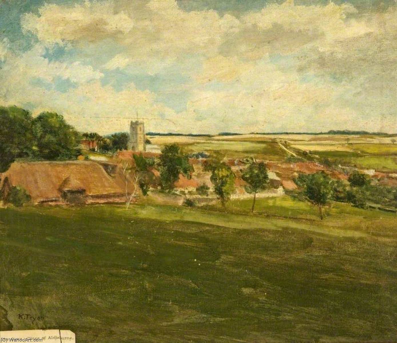 Wikioo.org - The Encyclopedia of Fine Arts - Painting, Artwork by Kate Allen Tryon - The Downs Village of Aldbourne, Wiltshire