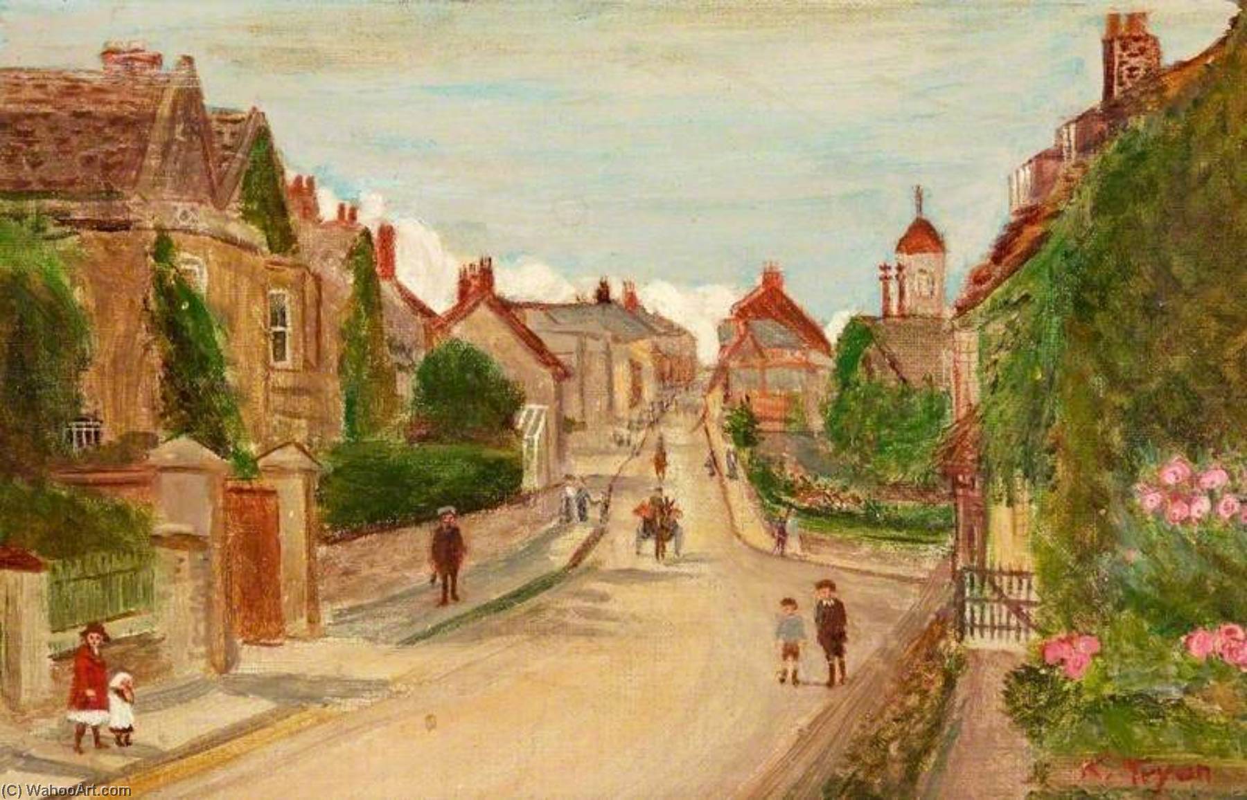 Wikioo.org - สารานุกรมวิจิตรศิลป์ - จิตรกรรม Kate Allen Tryon - Marlborough Road Looking towards the High Street, Swindon, Wiltshire, 1911