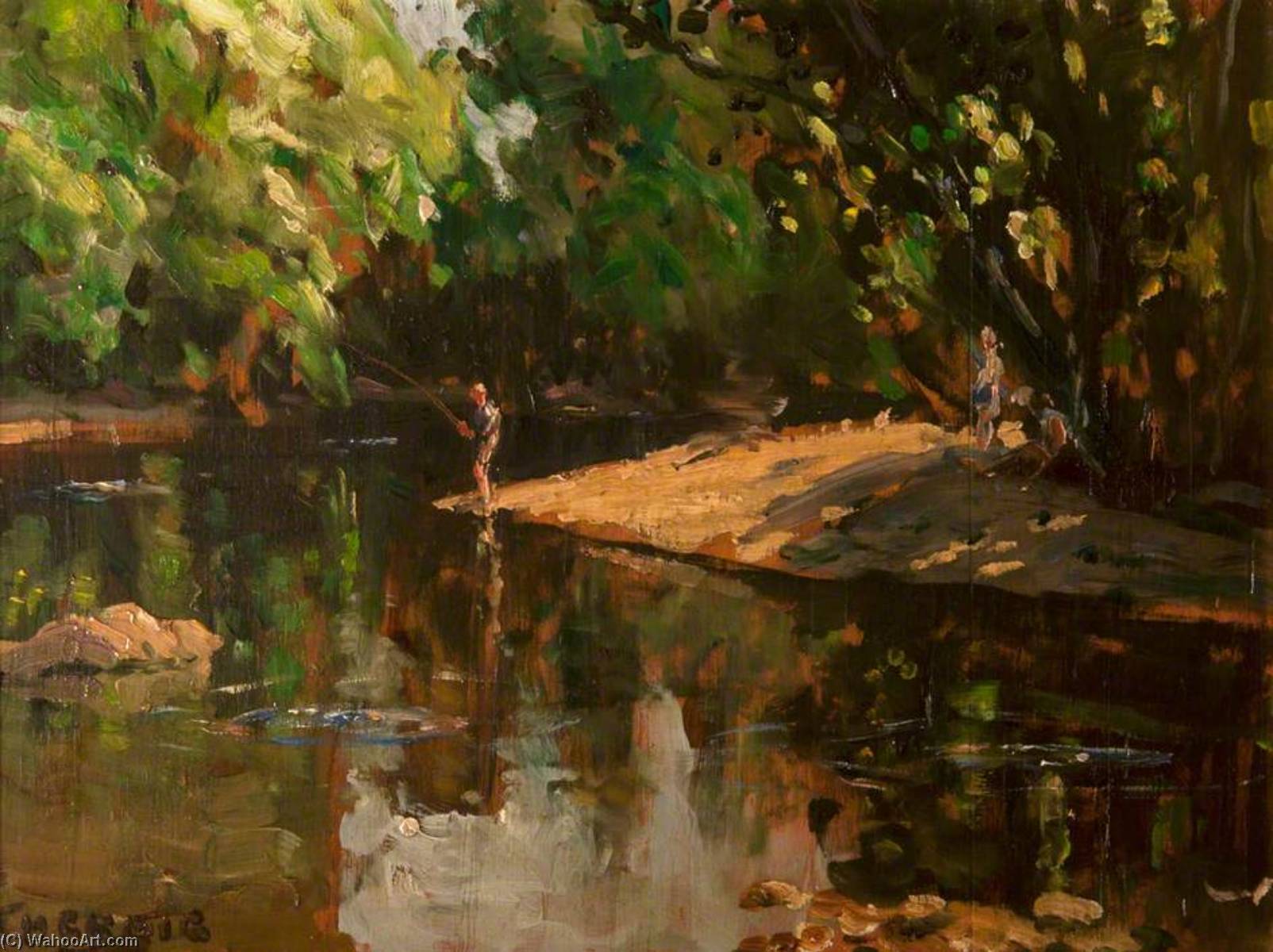 Wikioo.org - The Encyclopedia of Fine Arts - Painting, Artwork by James Humbert Craig - Fishing on the River Dun