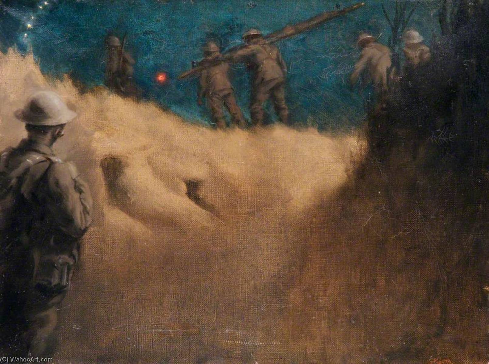 Wikioo.org - The Encyclopedia of Fine Arts - Painting, Artwork by Haydn Reynolds Mackey - A Royal Army Medical Corps Squad with Infantry Night at Nurlu, October 1918