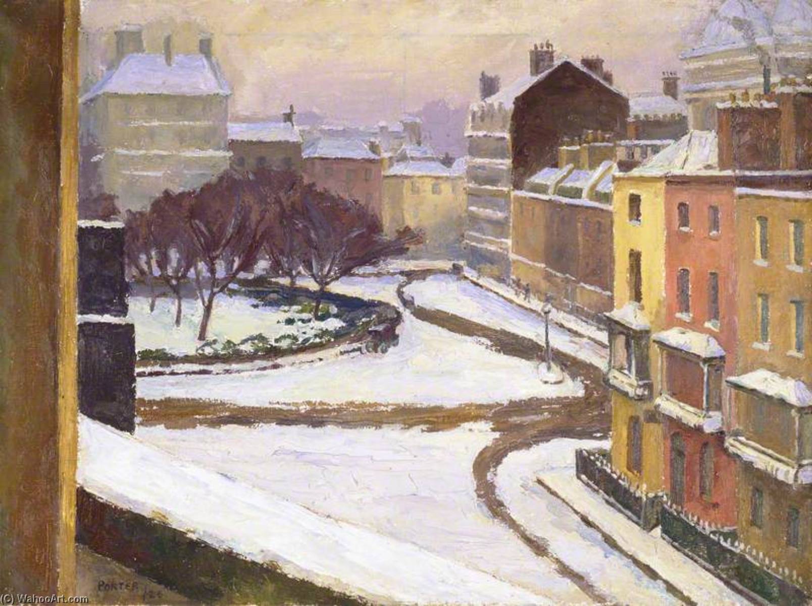 Wikioo.org - The Encyclopedia of Fine Arts - Painting, Artwork by Frederick James Porter - Snow in Hanover Square, London