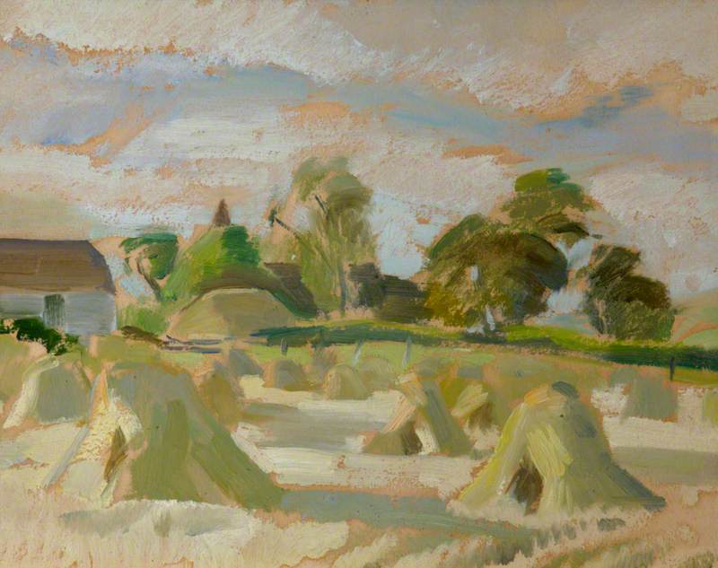 Wikioo.org - The Encyclopedia of Fine Arts - Painting, Artwork by Frederick James Porter - Haystacks in a Landscape