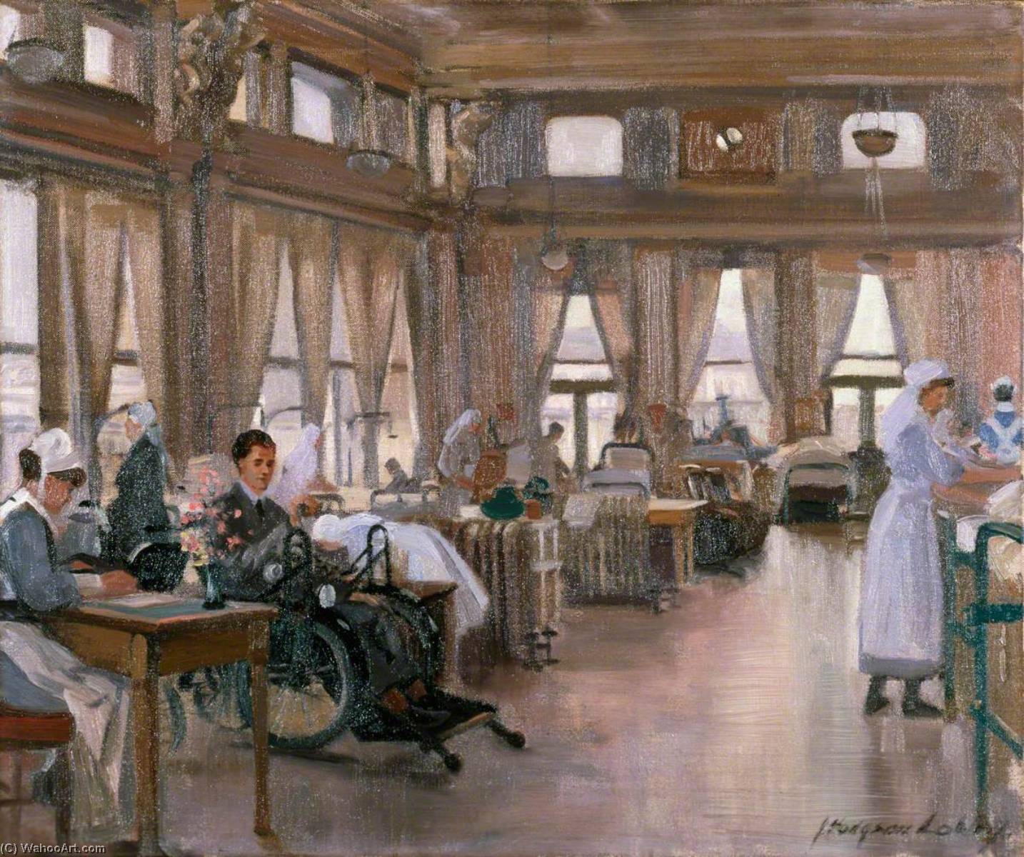Wikioo.org - The Encyclopedia of Fine Arts - Painting, Artwork by John Hodgson Lobley - The Special Surgical Auxiliary Hospital at the 'Star and Garter', Richmond The Dining Room