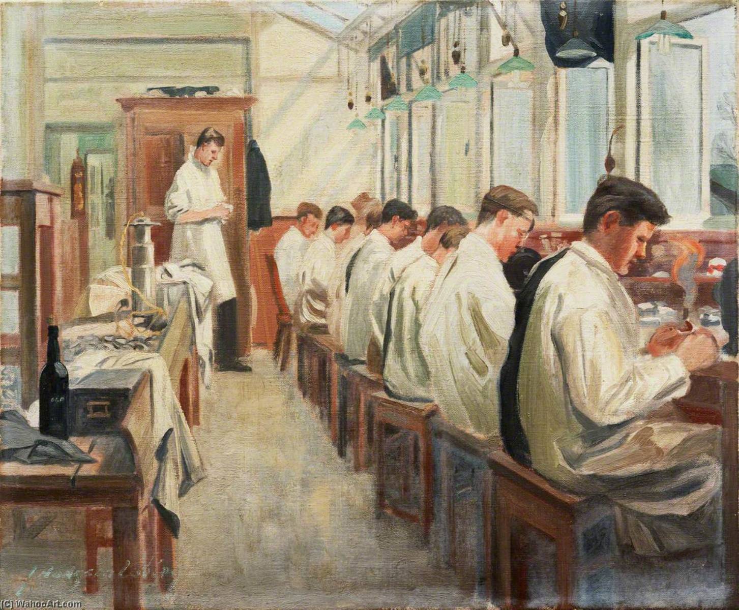 Wikioo.org - The Encyclopedia of Fine Arts - Painting, Artwork by John Hodgson Lobley - The Queen's Hospital for Facial Injuries, Frognal, Sidcup The Dental Mechanics' Class