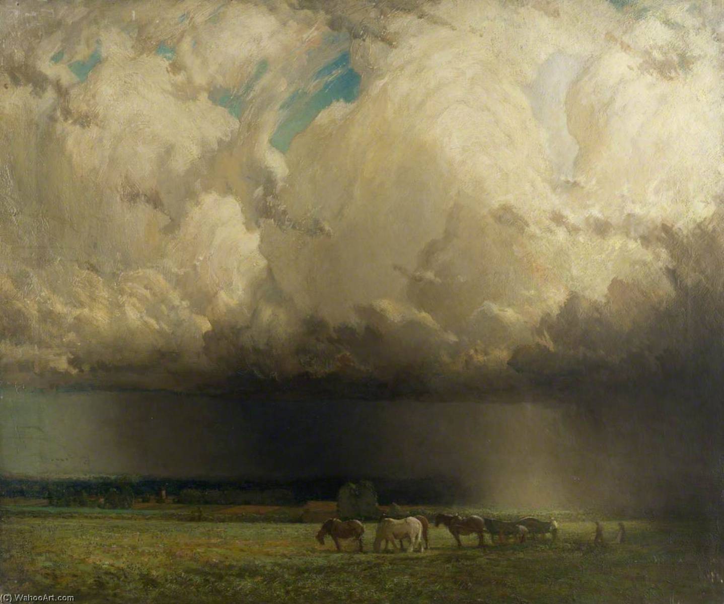 Wikioo.org - The Encyclopedia of Fine Arts - Painting, Artwork by Lindsay Grandison Macarthur - Harvesting under a Stormy Sky