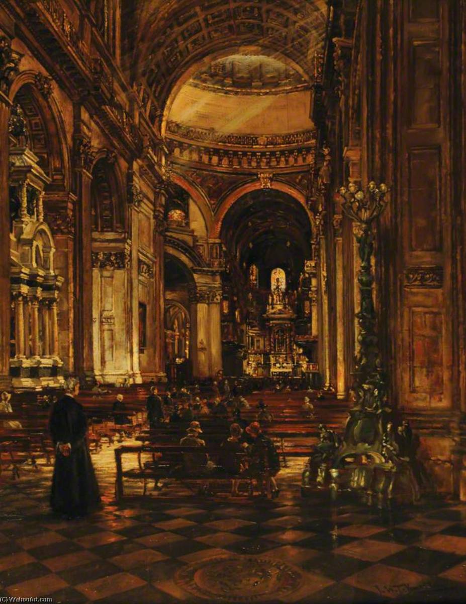 Wikioo.org - The Encyclopedia of Fine Arts - Painting, Artwork by Joseph William Topham Vinall - Interior of St Paul's Cathedral, London
