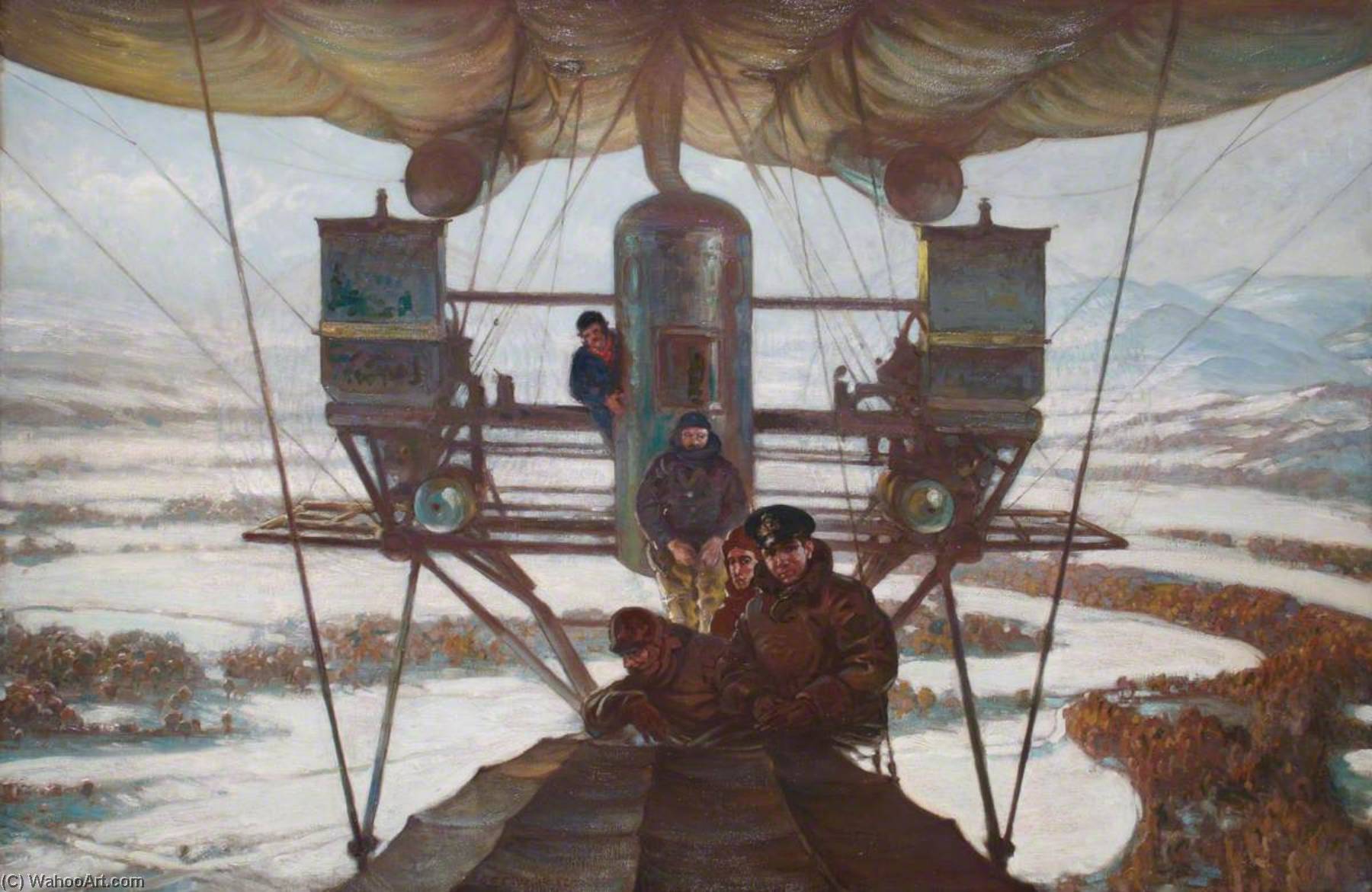 Wikioo.org - The Encyclopedia of Fine Arts - Painting, Artwork by Alfred Egerton Cooper - The First Snow, from the NS8 Airship over the Lammermuirs