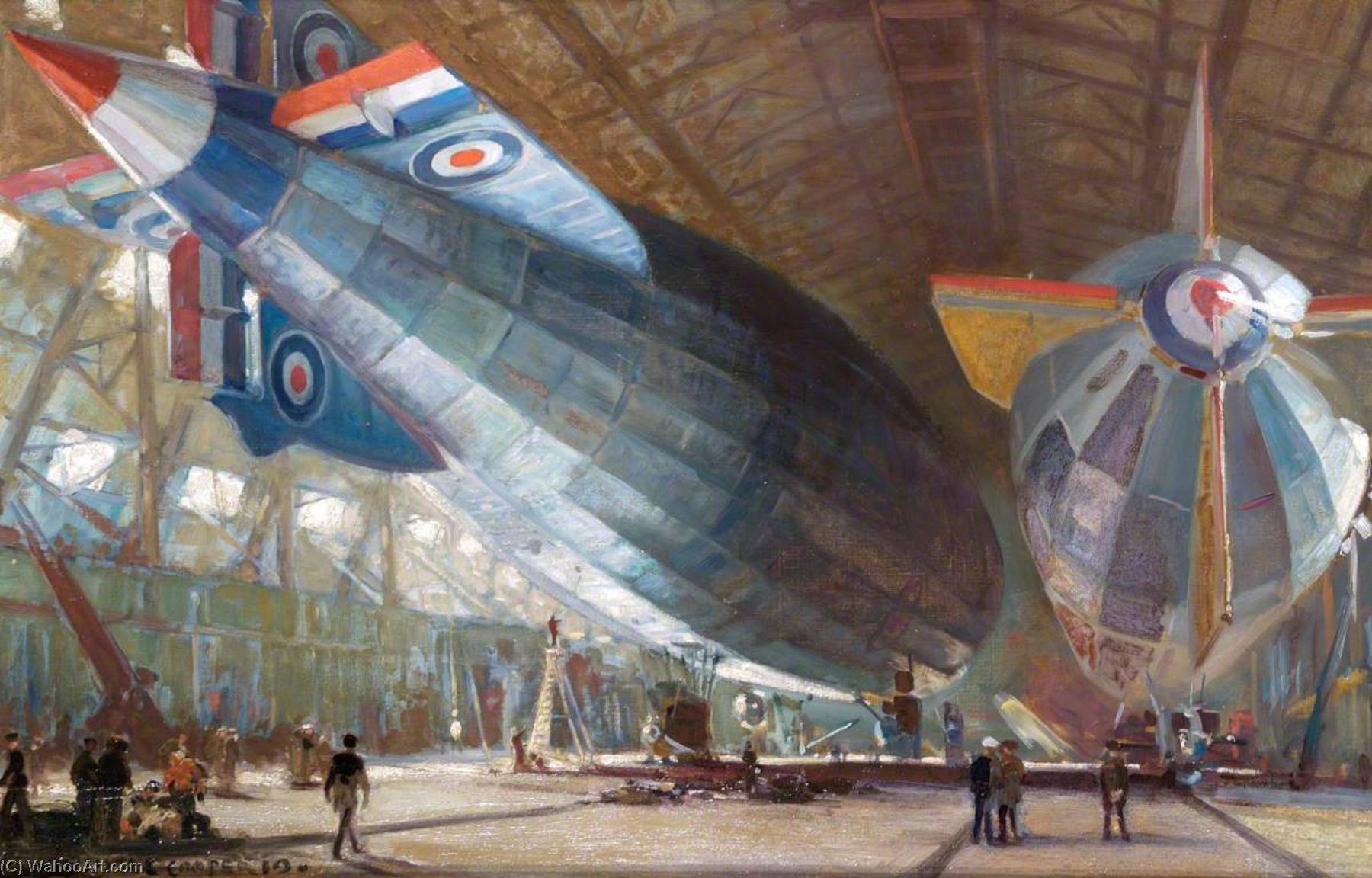 Wikioo.org - The Encyclopedia of Fine Arts - Painting, Artwork by Alfred Egerton Cooper - R.34 and R.29 in the Shed at East Fortune