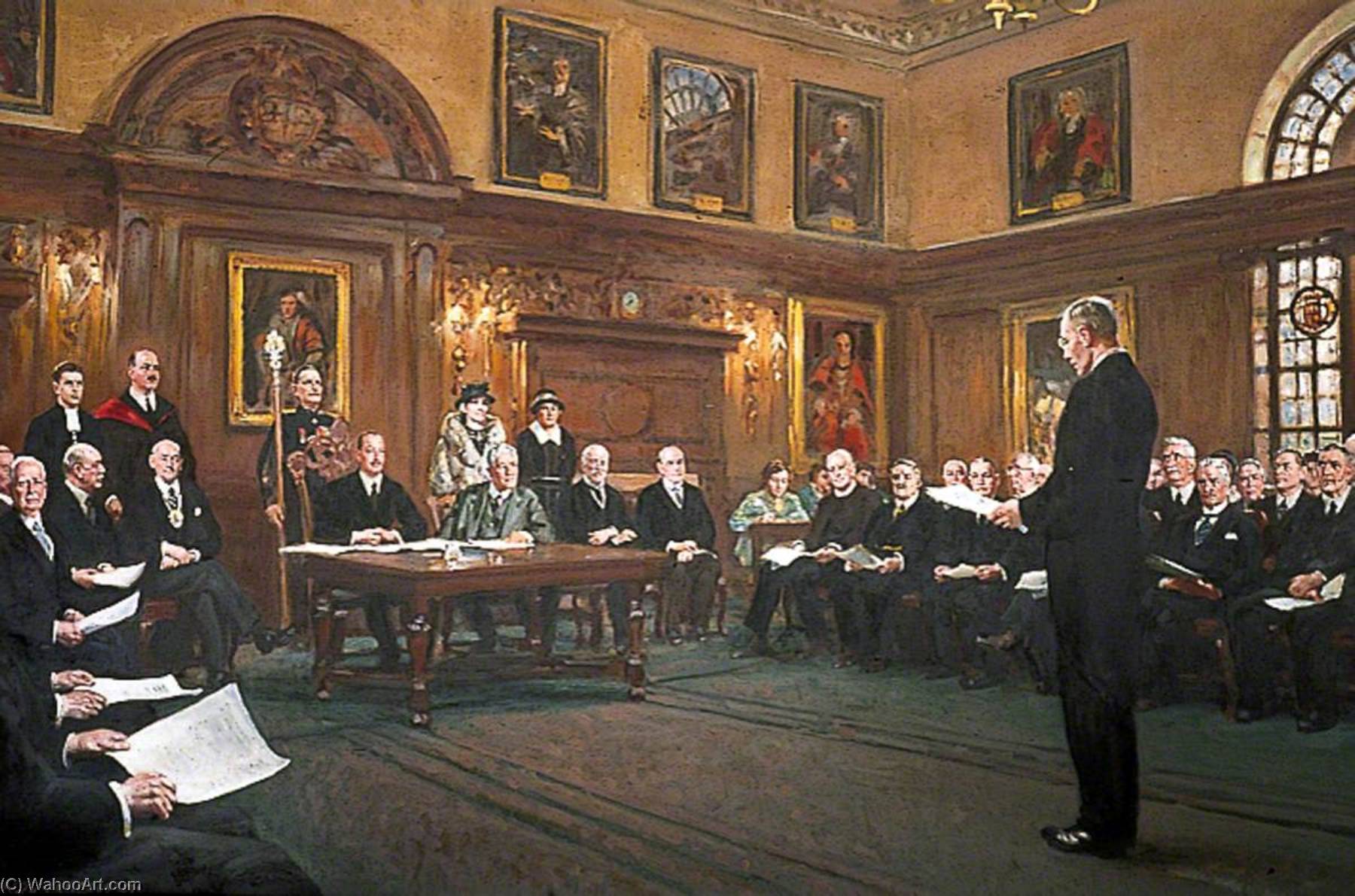 Wikioo.org - The Encyclopedia of Fine Arts - Painting, Artwork by Alfred Egerton Cooper - HRH Henry Duke of Gloucester Receiving His Charge as President, 14 April 1937
