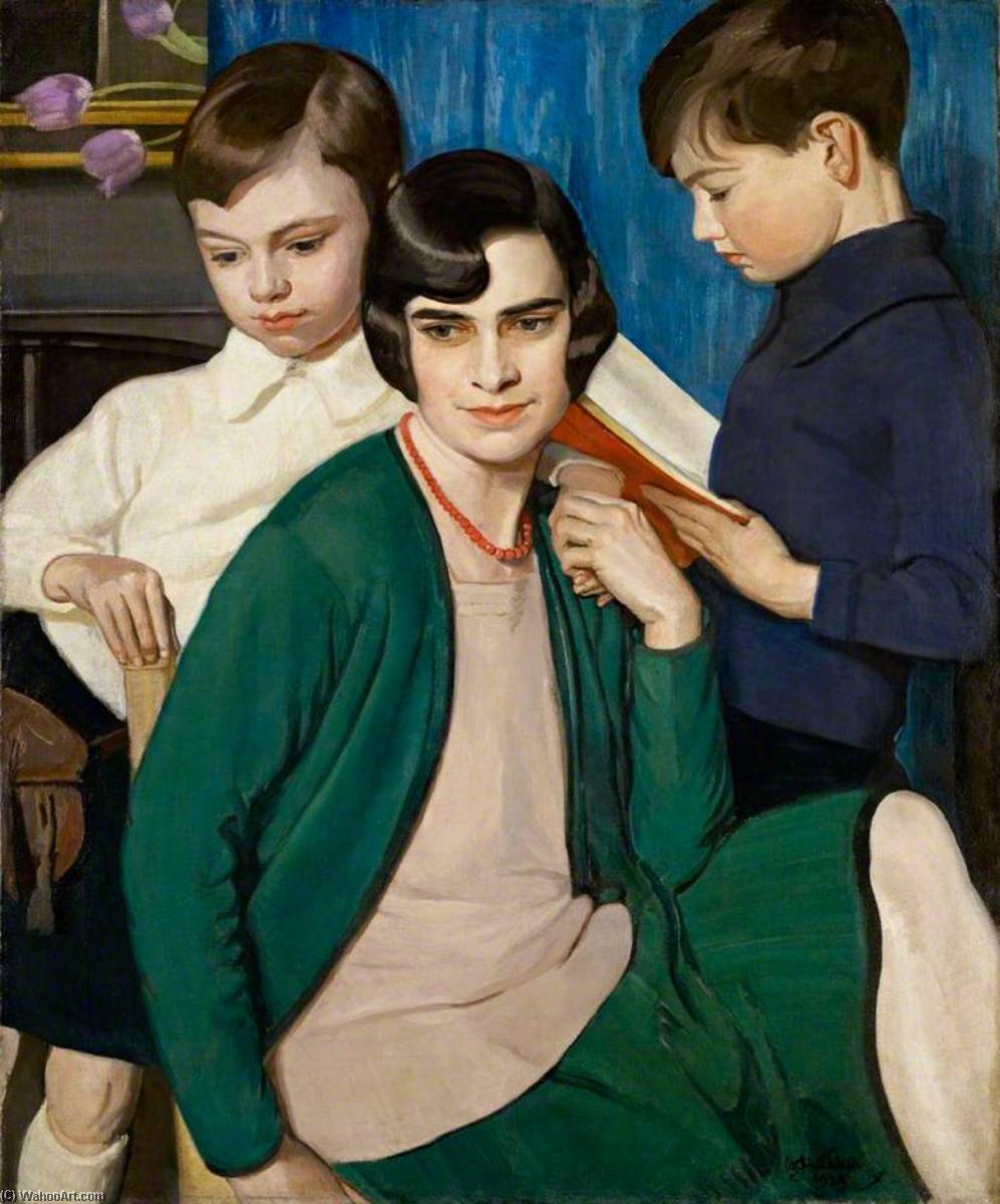 Wikioo.org - The Encyclopedia of Fine Arts - Painting, Artwork by William Oliphant Hutchison - Reading Aloud, Margery and the Boys
