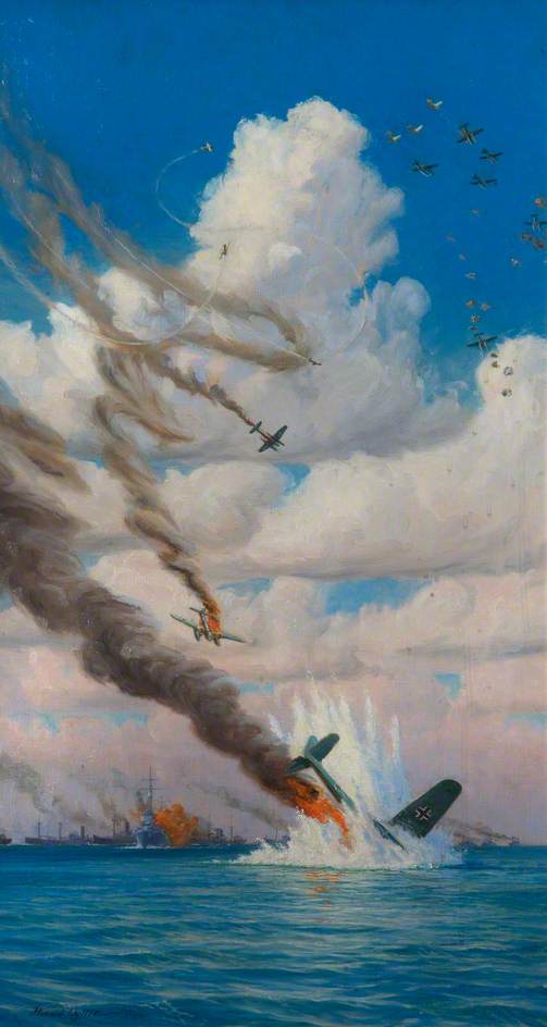 Wikioo.org - The Encyclopedia of Fine Arts - Painting, Artwork by Harold Wyllie - Air and Naval Battle off Spurn Head