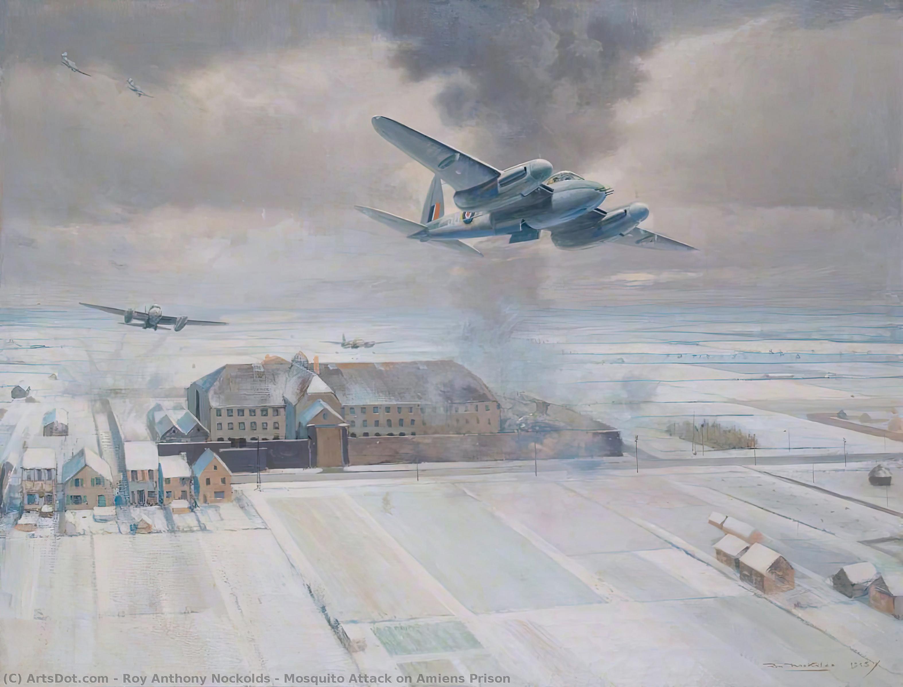 Wikioo.org - The Encyclopedia of Fine Arts - Painting, Artwork by Roy Anthony Nockolds - Mosquito Attack on Amiens Prison