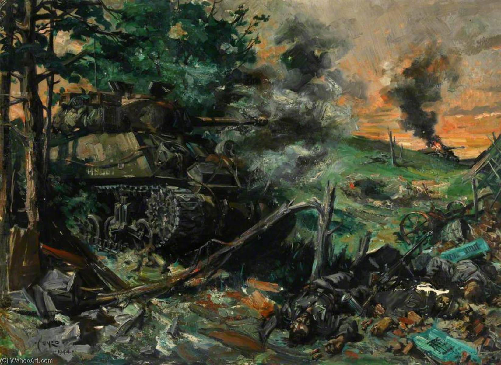 Wikioo.org - The Encyclopedia of Fine Arts - Painting, Artwork by Terence Tenison Cuneo - Tank Battle