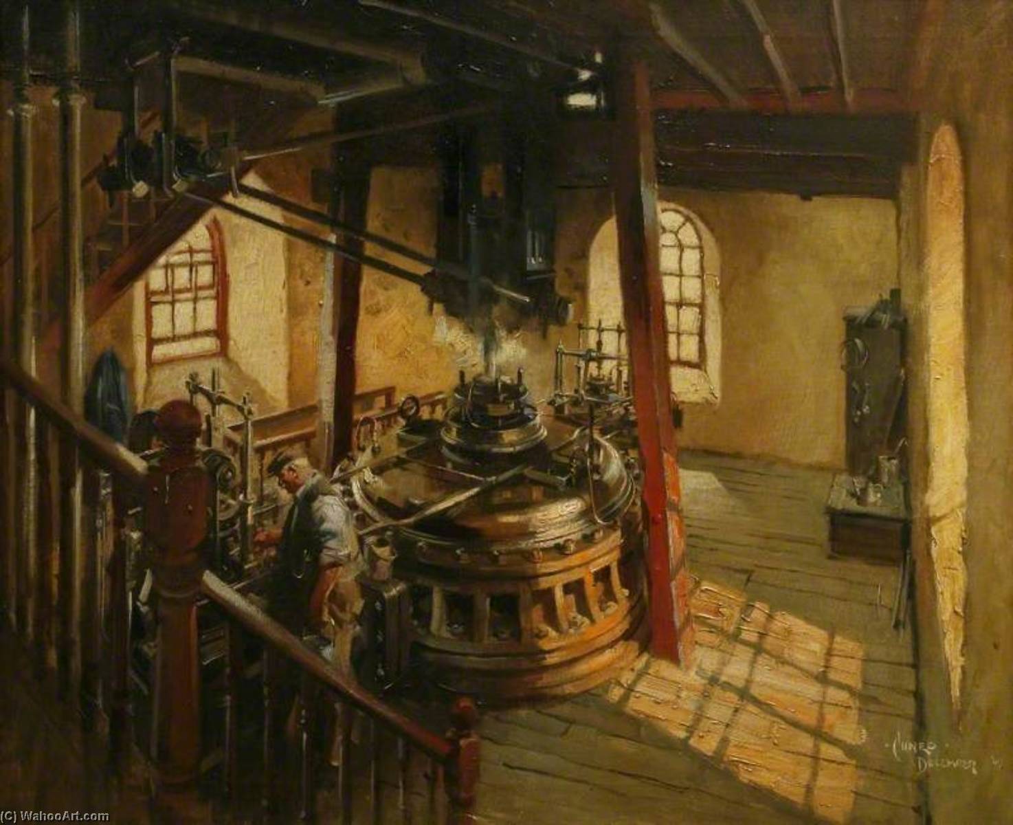 Wikioo.org - The Encyclopedia of Fine Arts - Painting, Artwork by Terence Tenison Cuneo - Beam Engine Cylinder with Figure