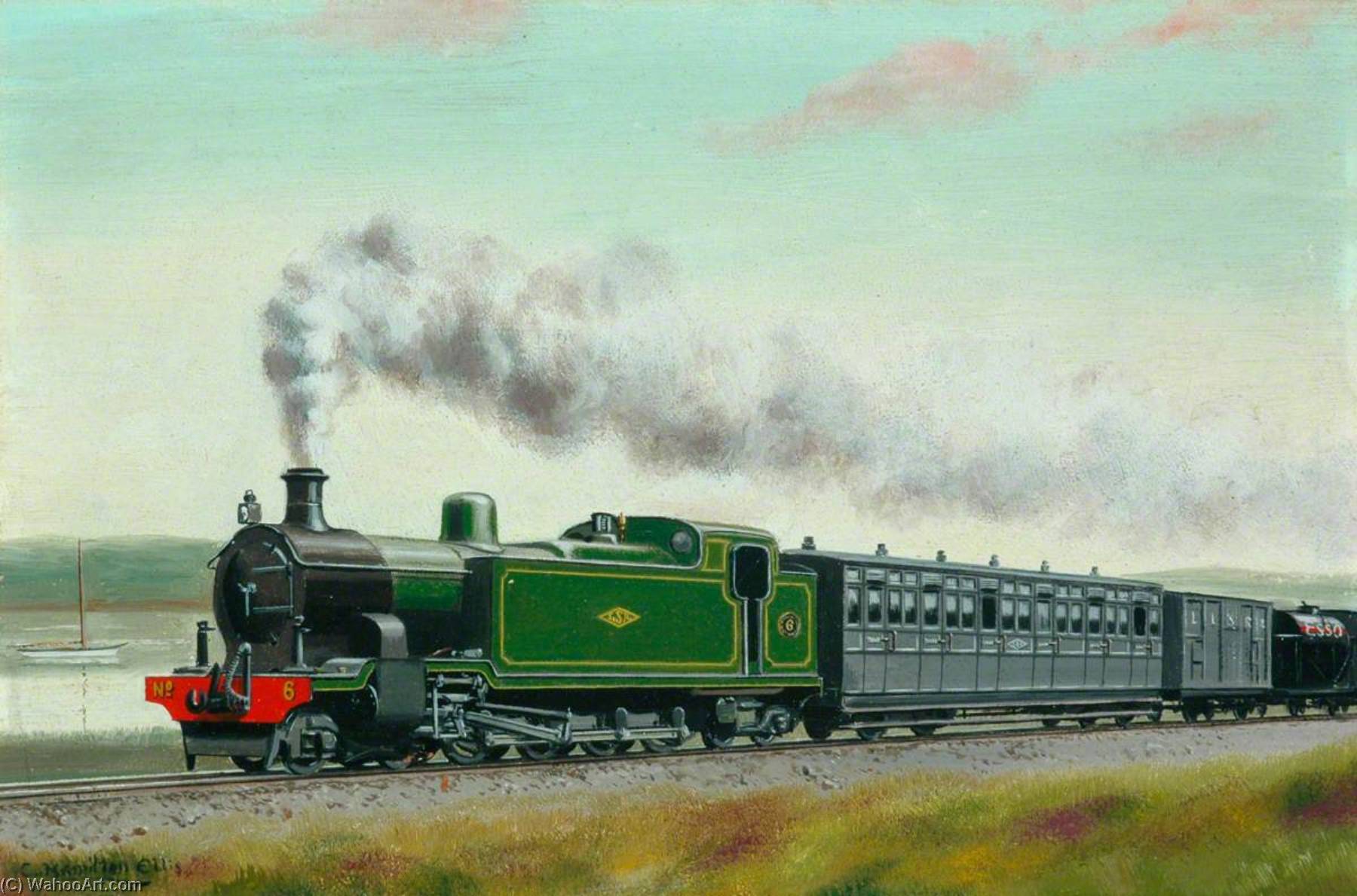 Wikioo.org - The Encyclopedia of Fine Arts - Painting, Artwork by Cuthbert Hamilton Ellis - Londonderry and Lough Swilly Railway 4–8–4T Locomotive No.6