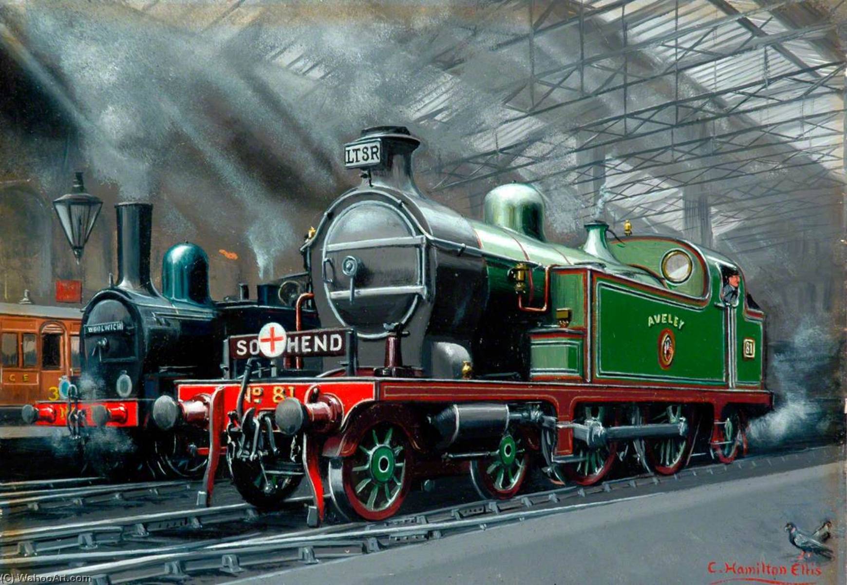 Wikioo.org - The Encyclopedia of Fine Arts - Painting, Artwork by Cuthbert Hamilton Ellis - London Tilbury and Southend Railway 4–4–2T Locomotive No.81 'Aveley'