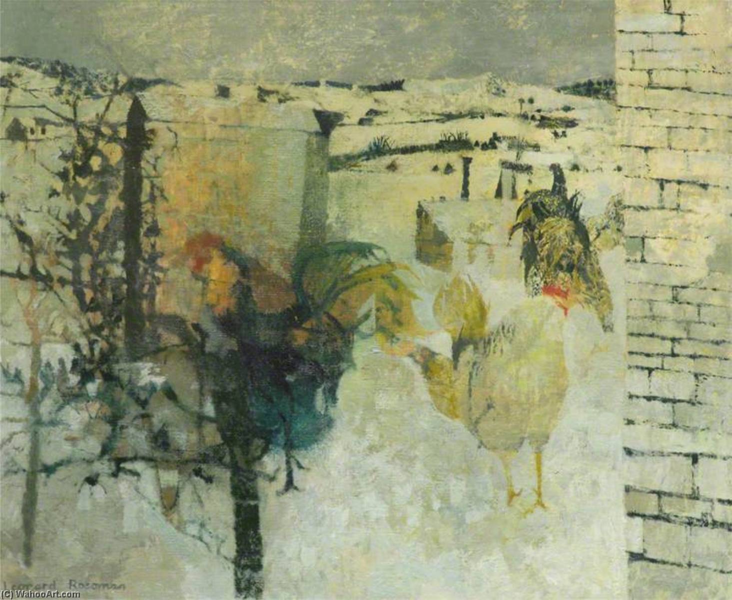 Wikioo.org - The Encyclopedia of Fine Arts - Painting, Artwork by Leonard Henry Rosoman - Chickens in the Snow