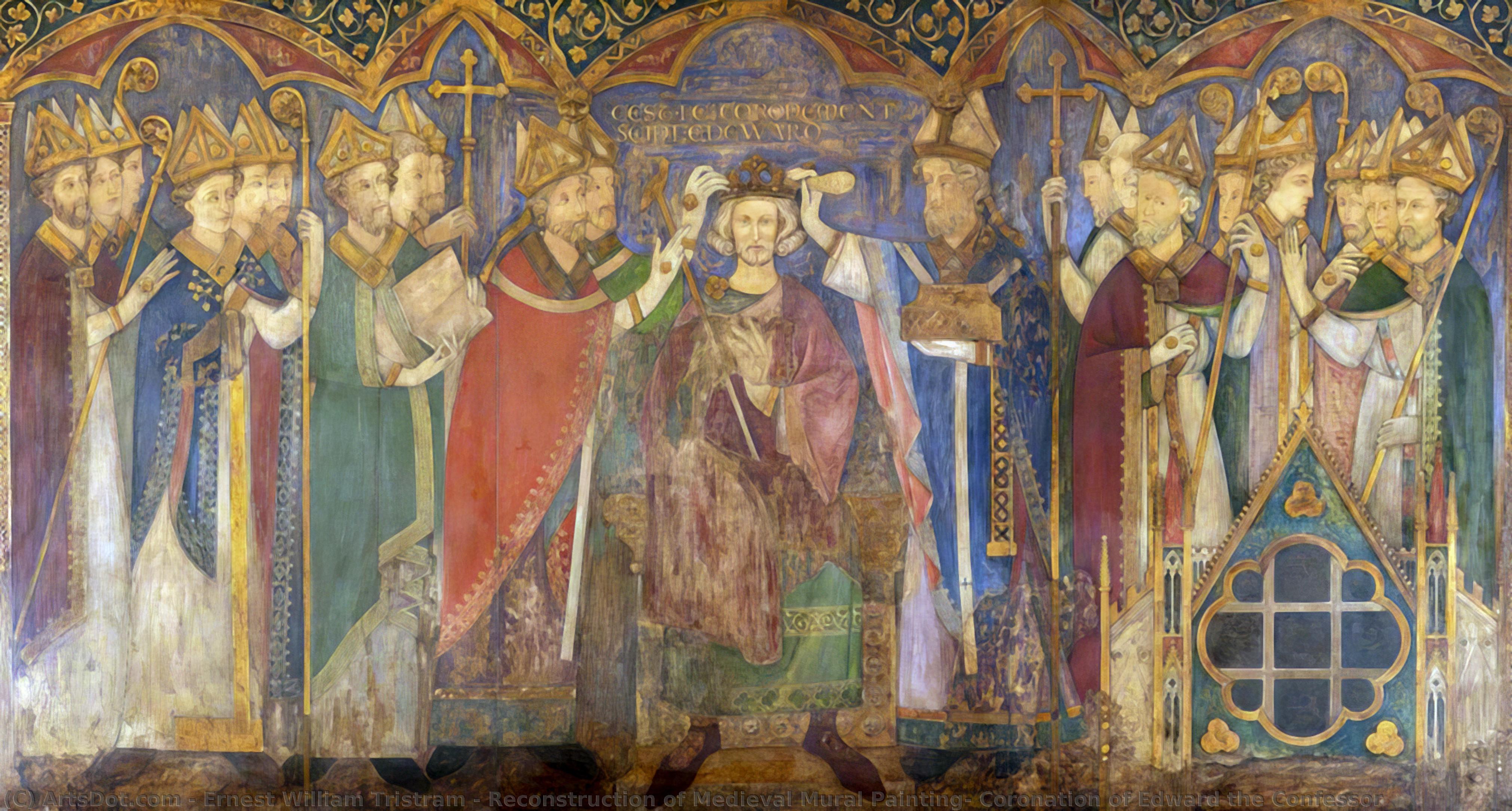 Wikioo.org - The Encyclopedia of Fine Arts - Painting, Artwork by Ernest William Tristram - Reconstruction of Medieval Mural Painting, Coronation of Edward the Confessor