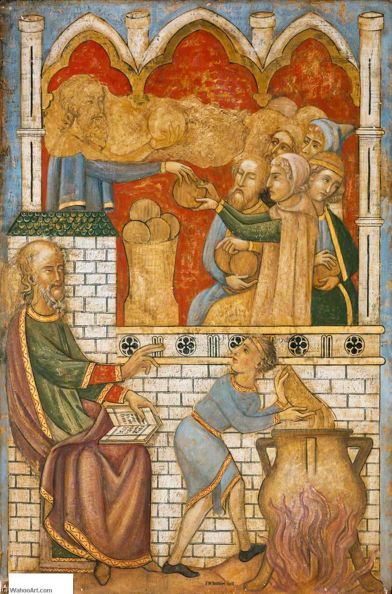 Wikioo.org - The Encyclopedia of Fine Arts - Painting, Artwork by Ernest William Tristram - Reconstruction of Medieval Mural Painting, Miracles of Elisha