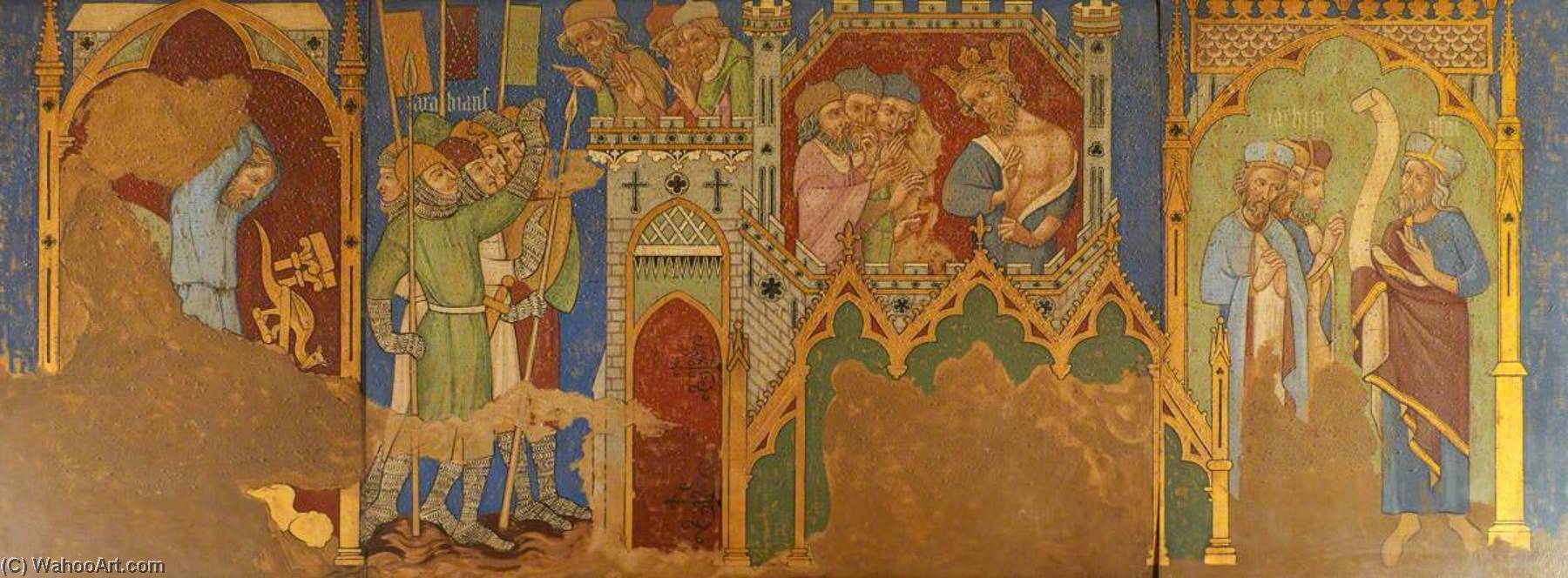 Wikioo.org - The Encyclopedia of Fine Arts - Painting, Artwork by Ernest William Tristram - Reconstruction of Medieval Mural Painting, Story of Hezekiah