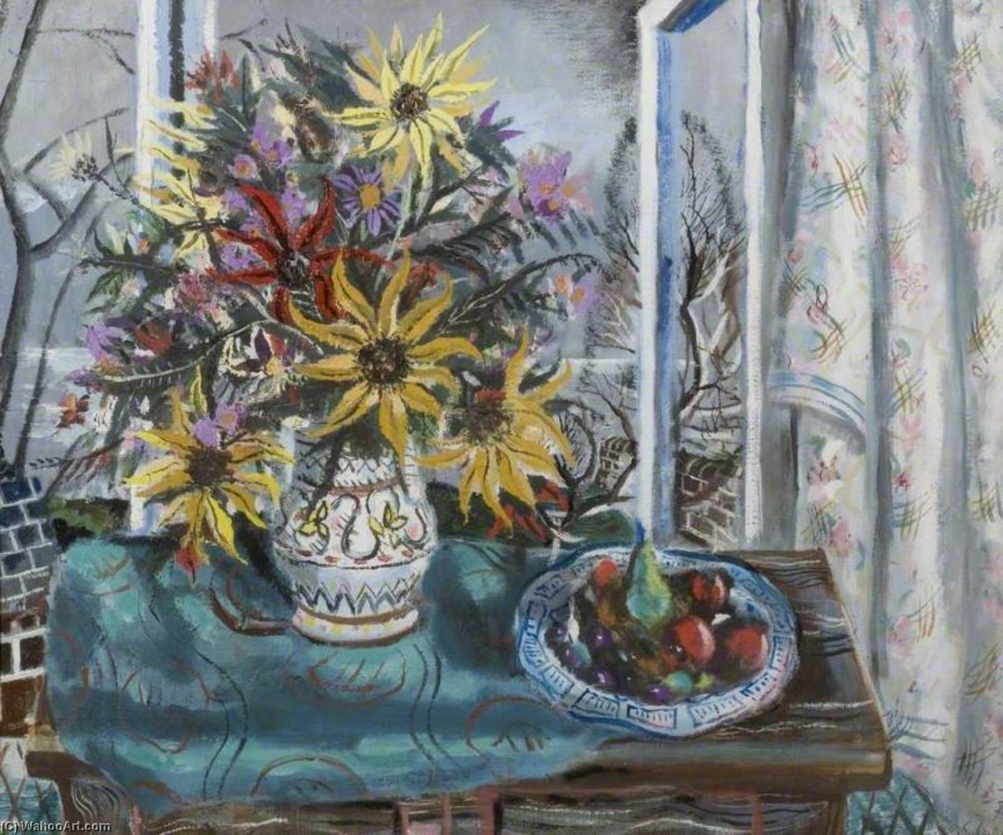 Wikioo.org - The Encyclopedia of Fine Arts - Painting, Artwork by Rowland Suddaby - Sunflowers and Fruit