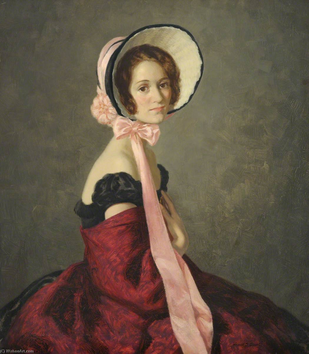 Wikioo.org - The Encyclopedia of Fine Arts - Painting, Artwork by David Shanks Ewart - Portrait of a Lady in a Pink Bow