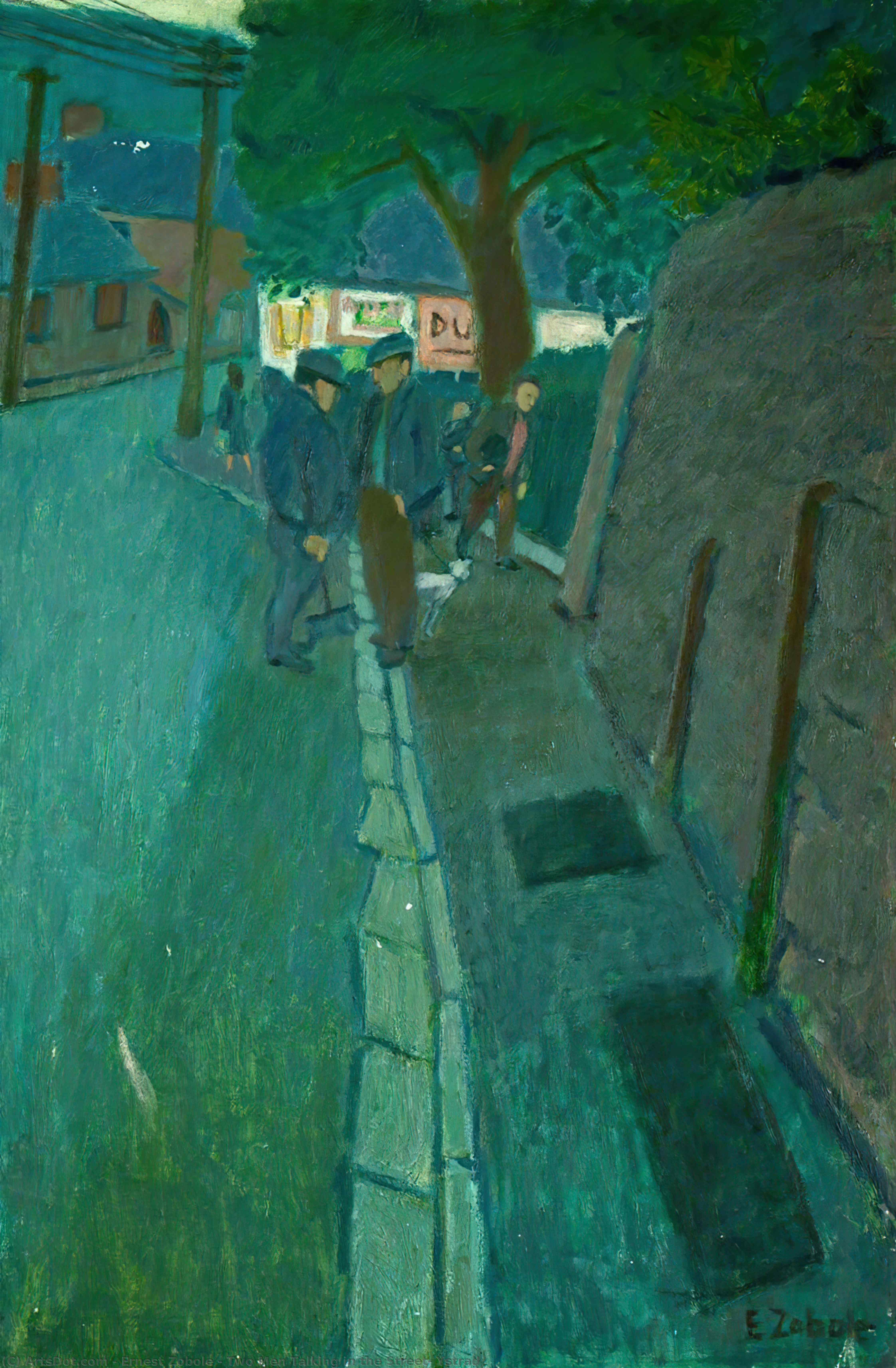 Wikioo.org - The Encyclopedia of Fine Arts - Painting, Artwork by Ernest Zobole - Two Men Talking in the Street, Ystrad