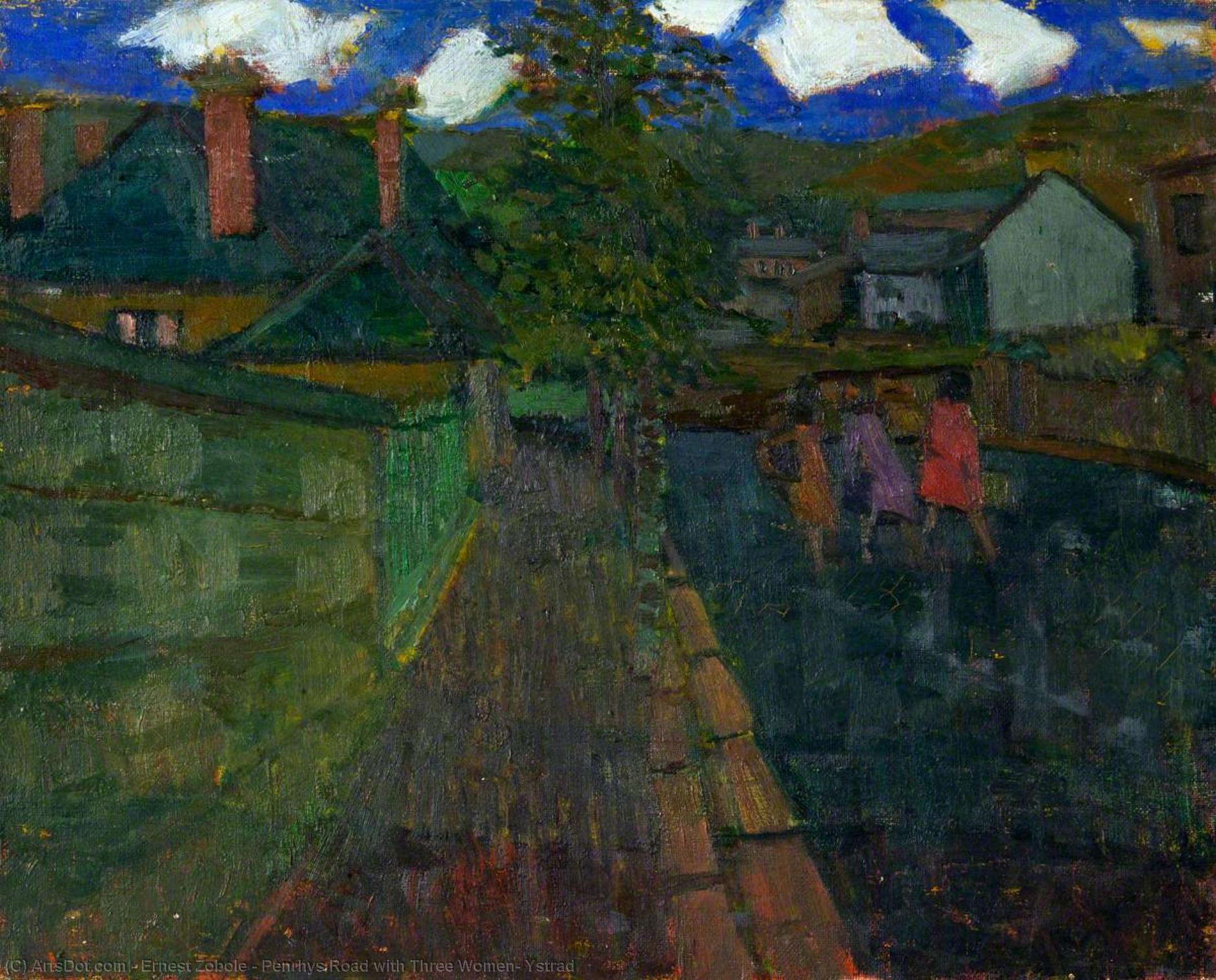 Wikioo.org - The Encyclopedia of Fine Arts - Painting, Artwork by Ernest Zobole - Penrhys Road with Three Women, Ystrad