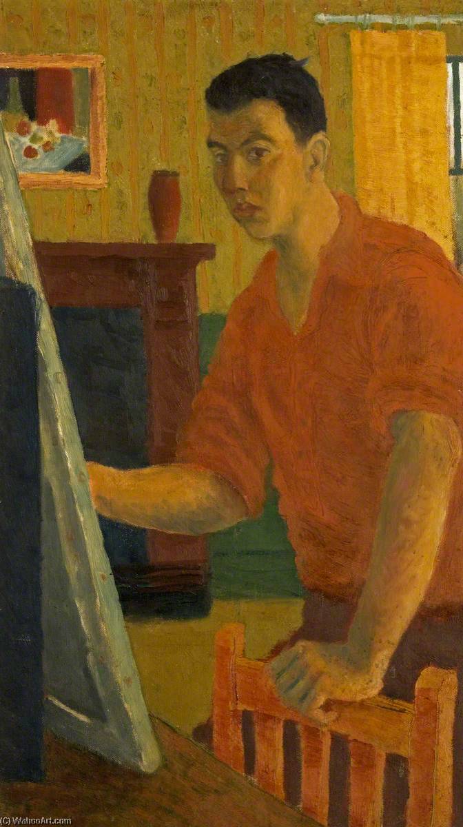 Wikioo.org - The Encyclopedia of Fine Arts - Painting, Artwork by Ernest Zobole - Self Portrait Painting in an Interior