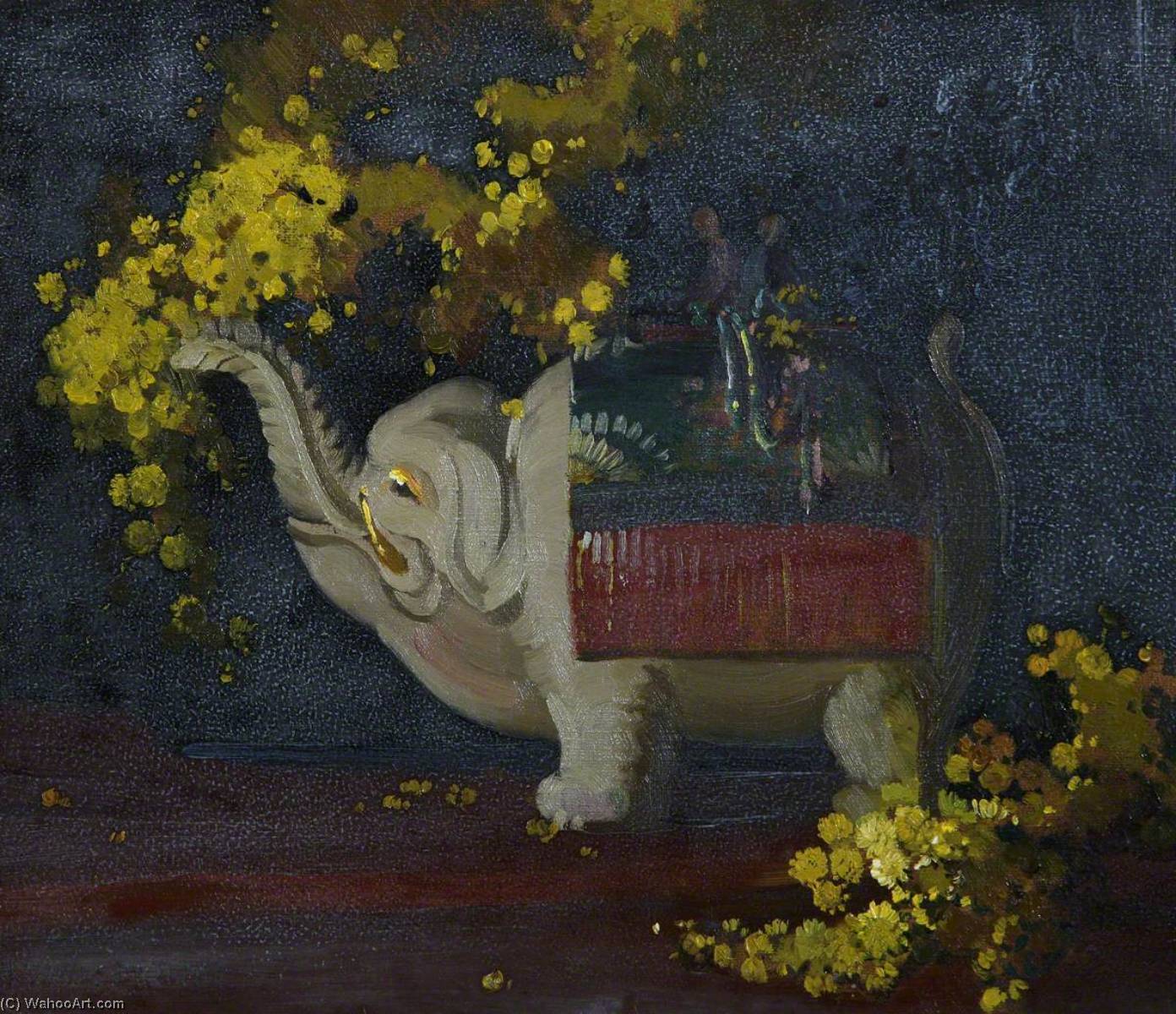 Wikioo.org - The Encyclopedia of Fine Arts - Painting, Artwork by Herbert Davis Richter - Still Life Study with a Flower and an Elephant Vase