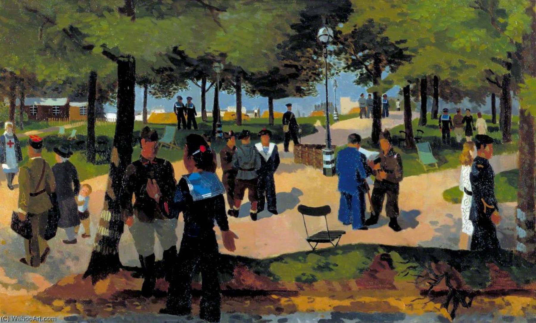 WikiOO.org - Encyclopedia of Fine Arts - Lukisan, Artwork Kenneth Rowntree - Foreign Servicemen in Hyde Park Early Summer