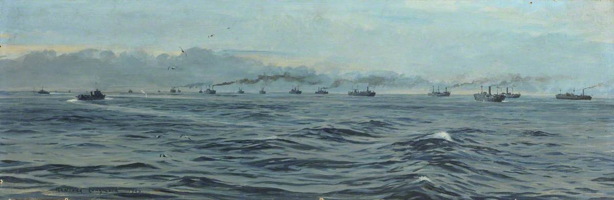 Wikioo.org - The Encyclopedia of Fine Arts - Painting, Artwork by Rowland Langmaid - Convoy at Sea, 1943