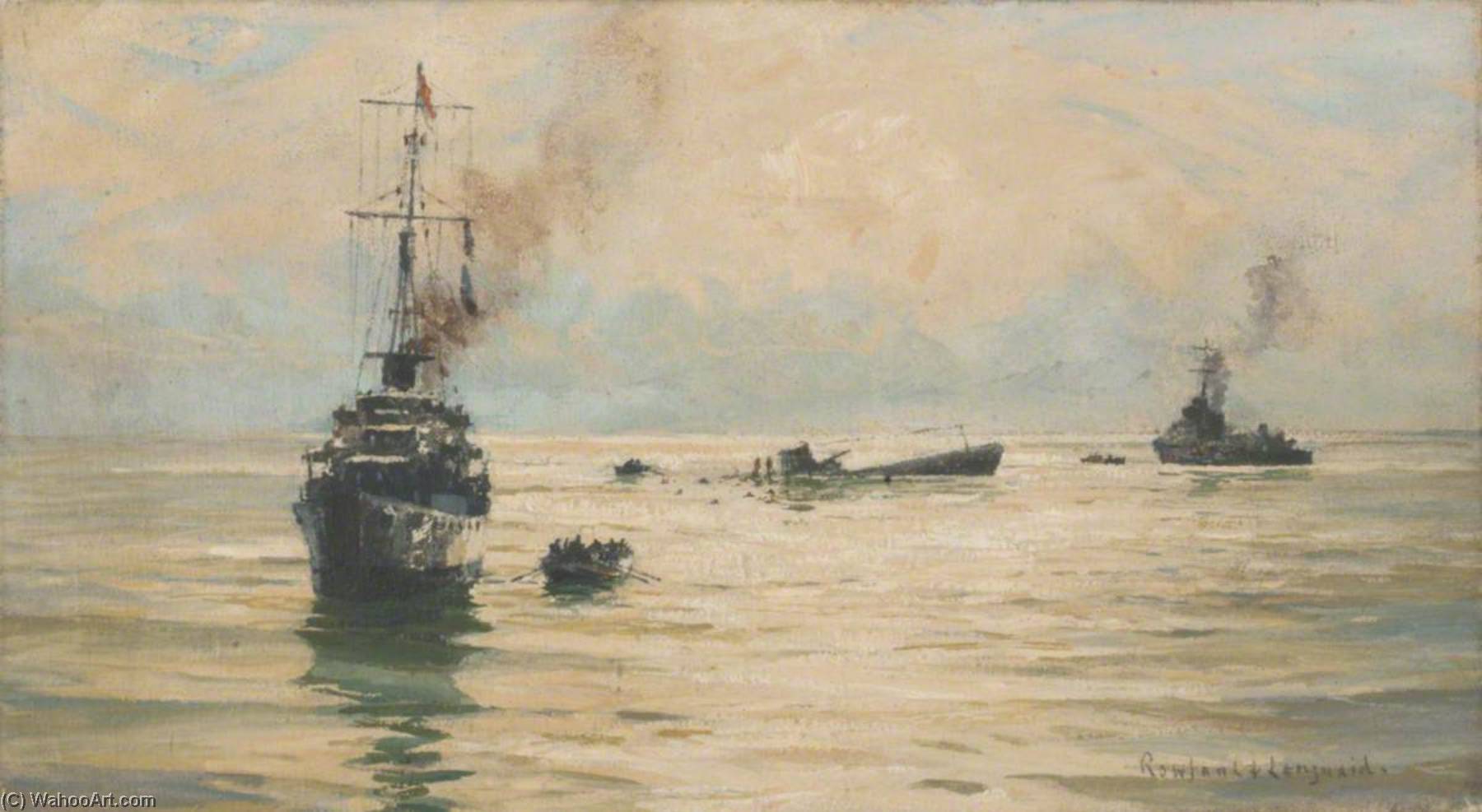 Wikioo.org - The Encyclopedia of Fine Arts - Painting, Artwork by Rowland Langmaid - Picking up Survivors from a Sinking U boat