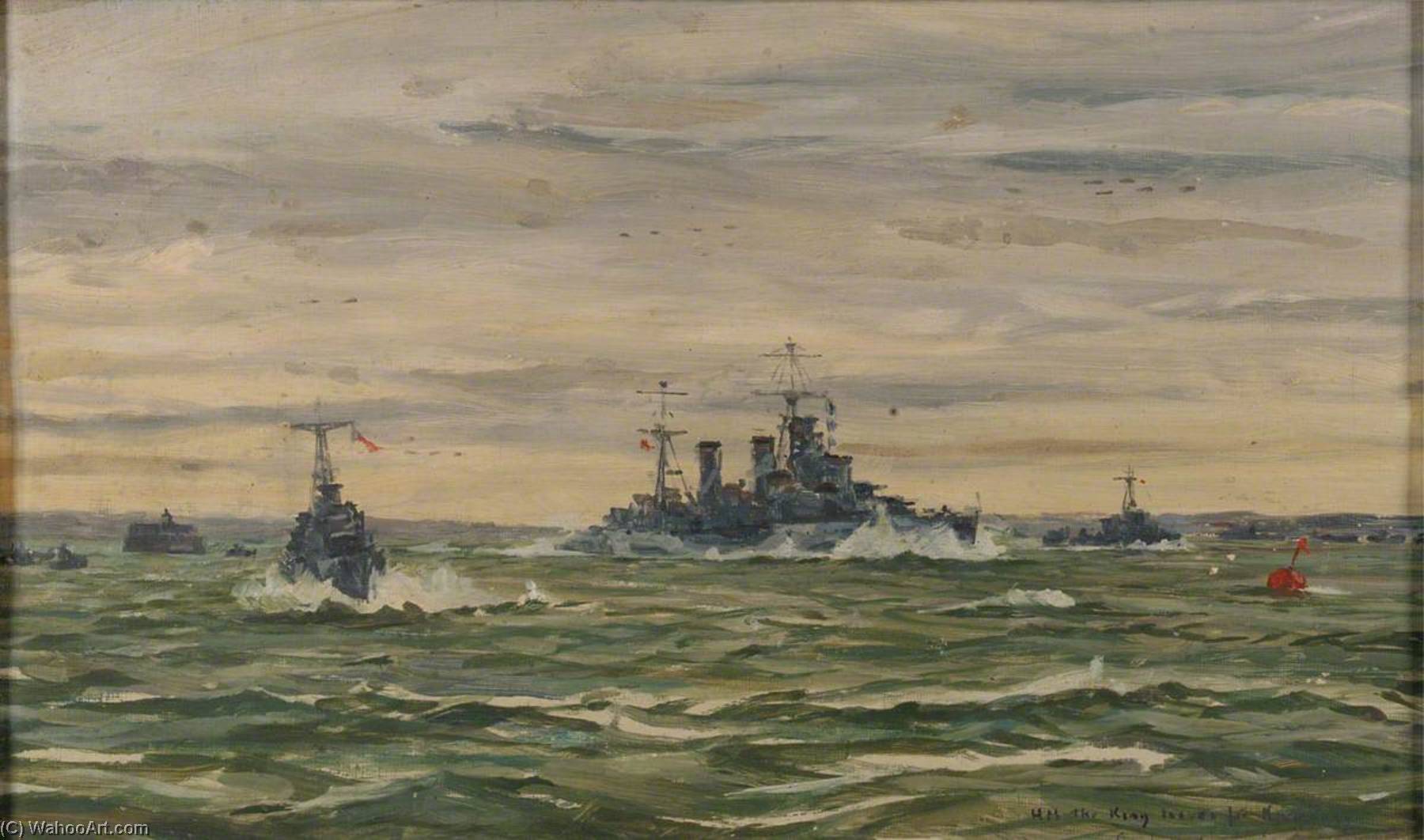 Wikioo.org - The Encyclopedia of Fine Arts - Painting, Artwork by Rowland Langmaid - HM The King Leaves for Normandy in HMS 'Arethusa', 16 June 1944