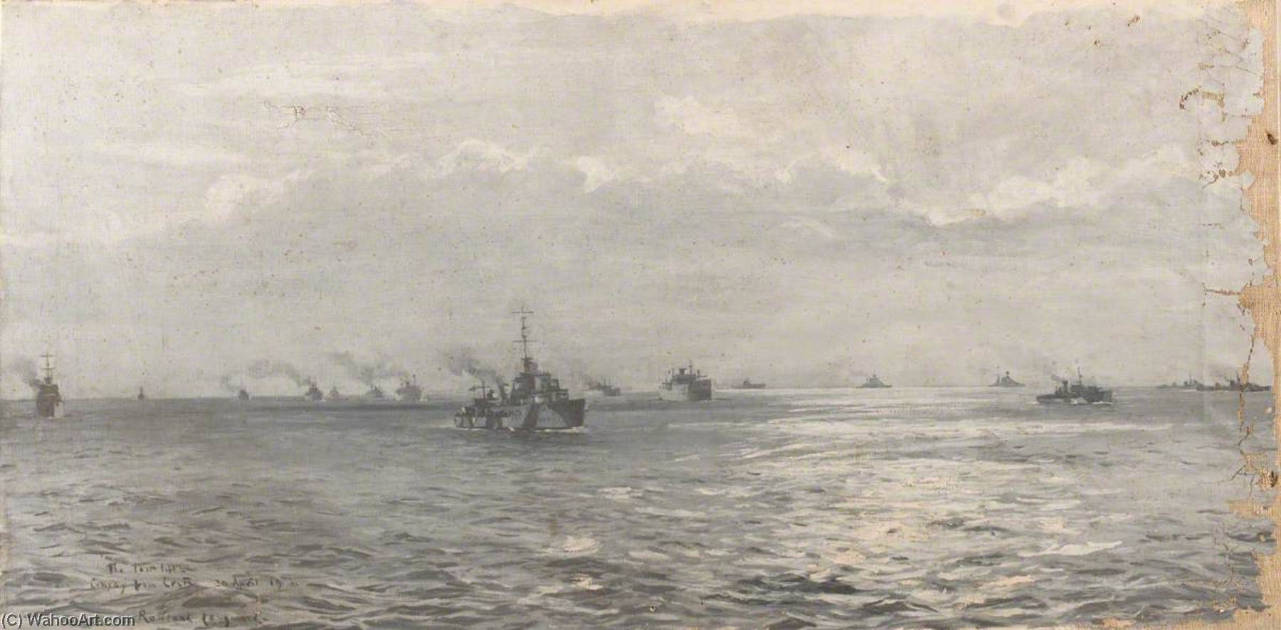 Wikioo.org - The Encyclopedia of Fine Arts - Painting, Artwork by Rowland Langmaid - A Convoy from Crete, 30 April 1941