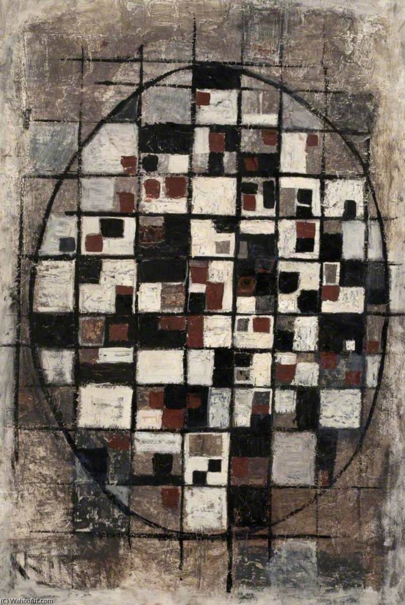 WikiOO.org - Encyclopedia of Fine Arts - Lukisan, Artwork Trevor Stubley - Abstract Composition with Grid and Oval