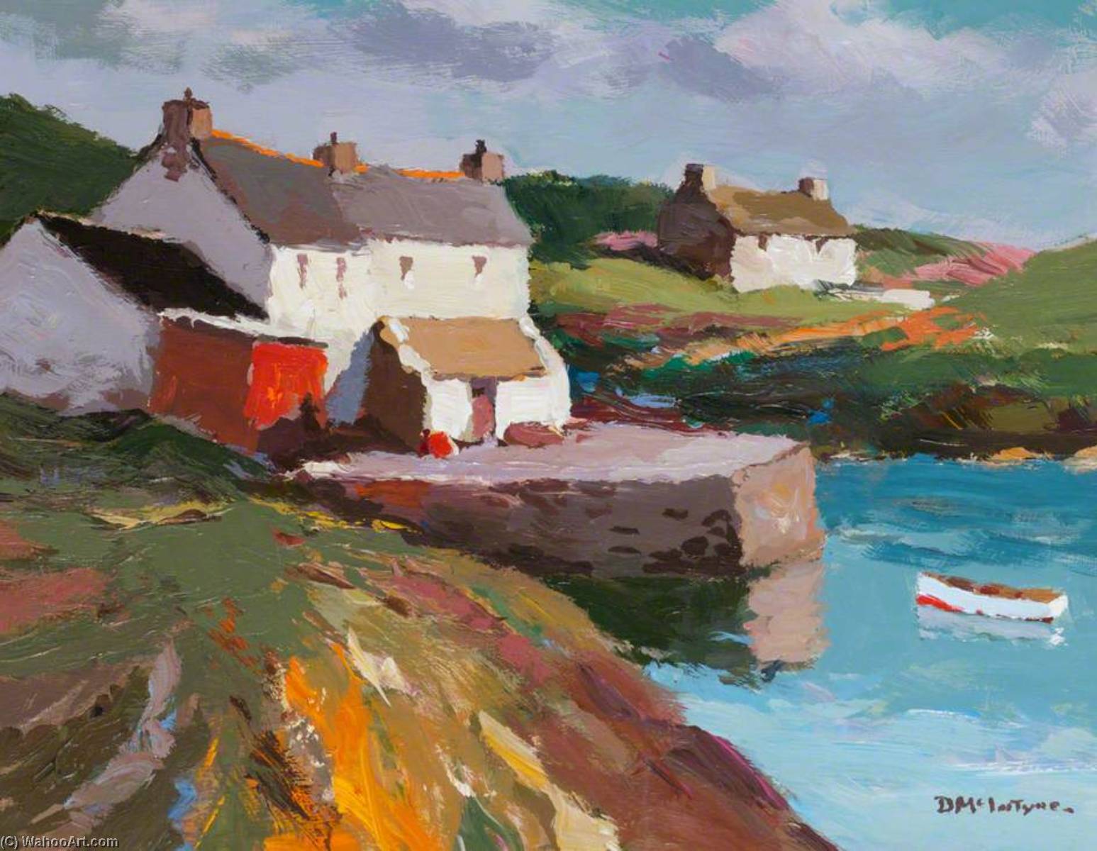 Wikioo.org - The Encyclopedia of Fine Arts - Painting, Artwork by Donald Mcintyre - Cottages and Jetty